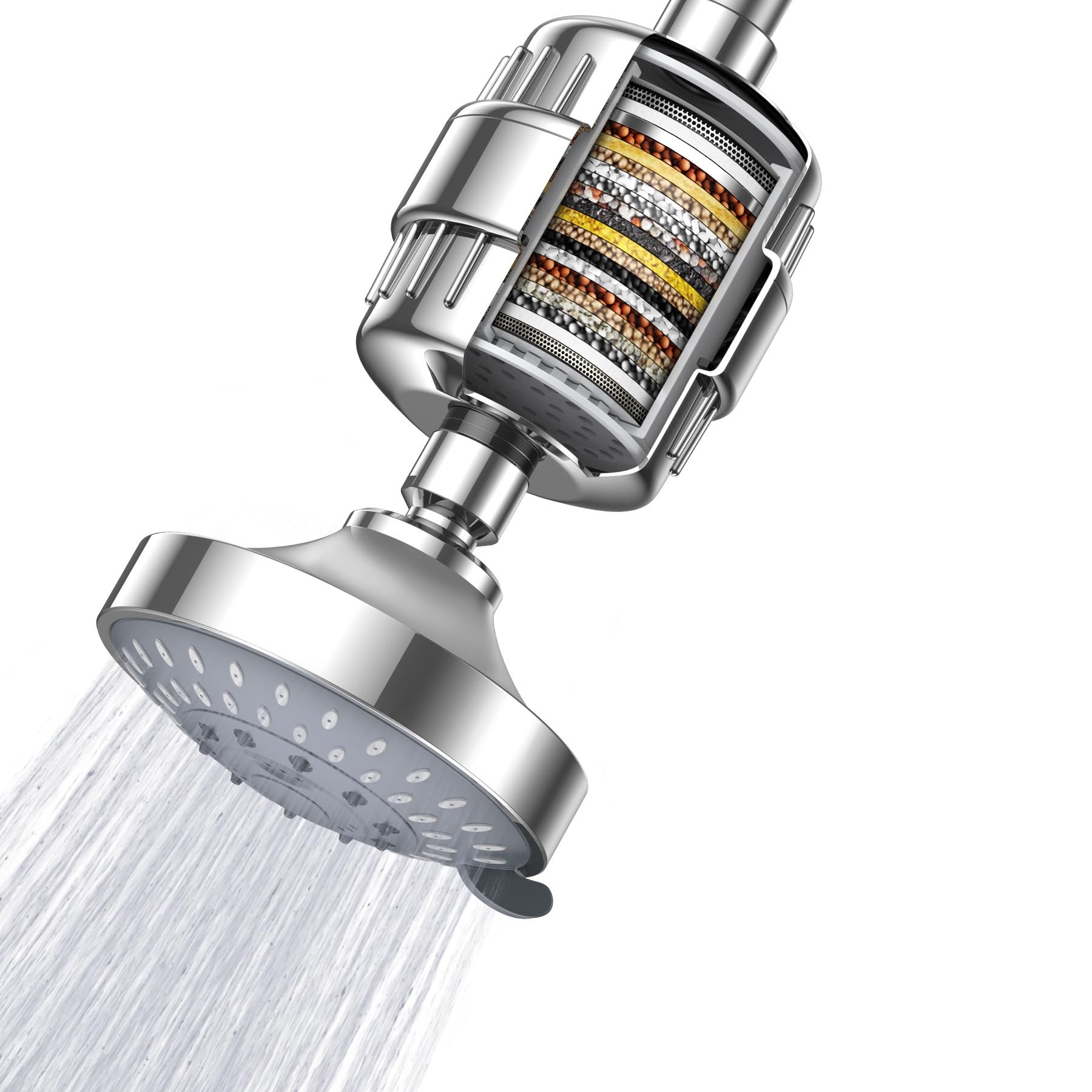 High Pressure Filtered Shower Head with Vitamin C - Hard Water Shower Filter for Hair & Skin Protection | Rain Showerhead for Dry Skin & Chlorine Removal | Perfect for Sensitive Skin & Color-Treated Hair