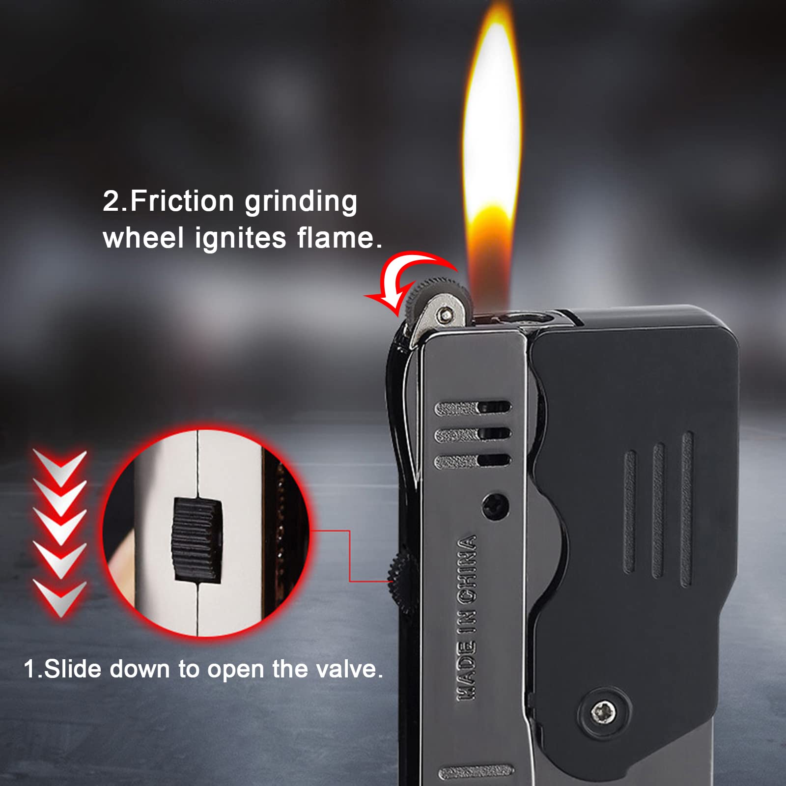 Premium Torch Lighter with Adjustable Dual Flame - Jet & Soft Flame | Refillable Butane Lighter with Safety Lock | Windproof, Foldable & Ergonomic Design for Outdoor Use (Black) - Perfect for Camping, BBQ, Candle Lighting & DIY Projects