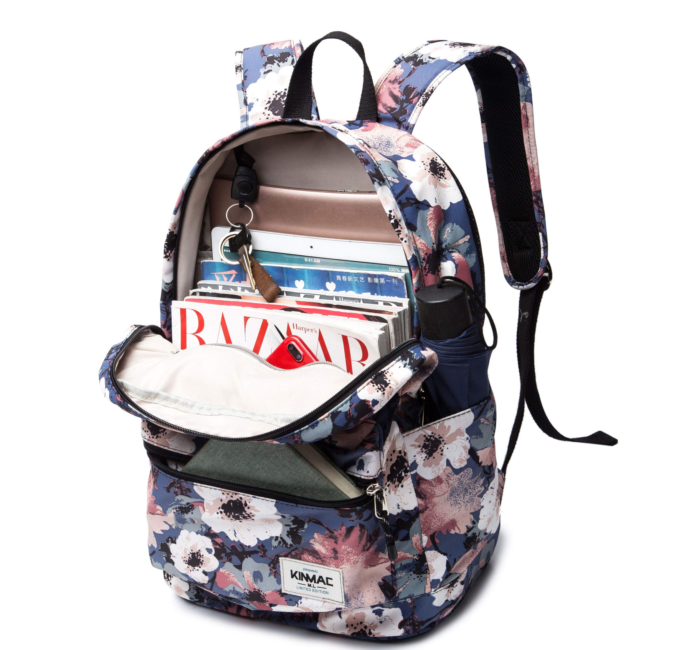 **Kinmac Camellia 15 Inch Waterproof Laptop Backpack for Travel & Outdoor - USB Charging Port Fits 13, 14 & 15.6 Inch Laptops - Perfect for Commuting, Hiking & Business Trips**