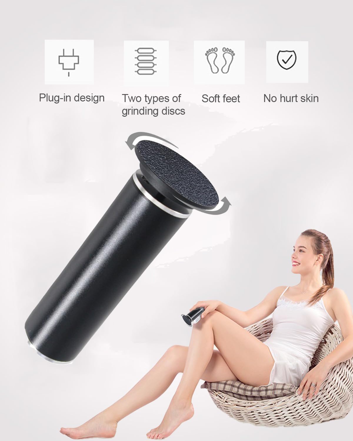 Dermave Electric Foot Callus Remover - Professional Pedicure Tool for Smooth Feet, Rechargeable Foot File with Diamond Abrasive Roller (Golden) | Perfect for Home Pedicure, Dry Cracked Heels & Callus Removal