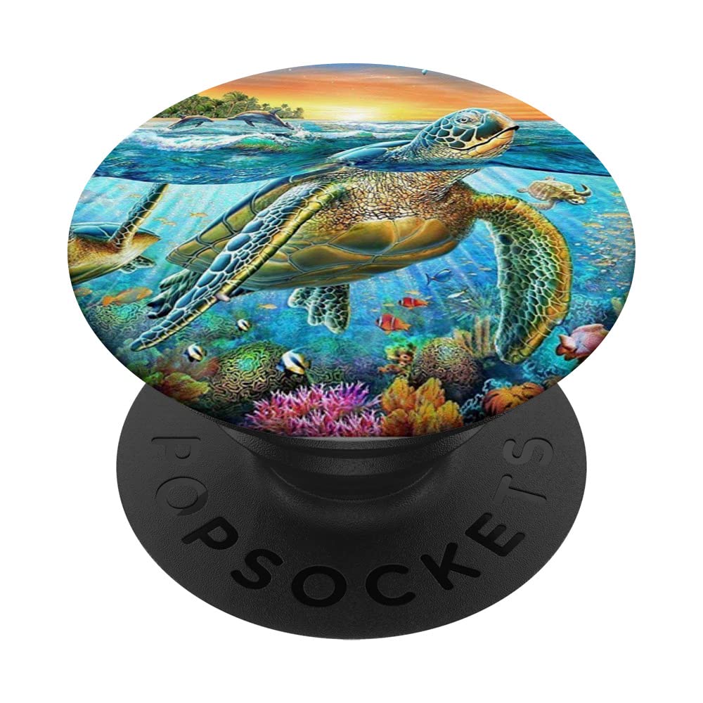 Green Sea Turtle Marine Animal PopSocket Grip & Stand for Phones & Tablets - Perfect for Beach Lovers & Ocean Enthusiasts