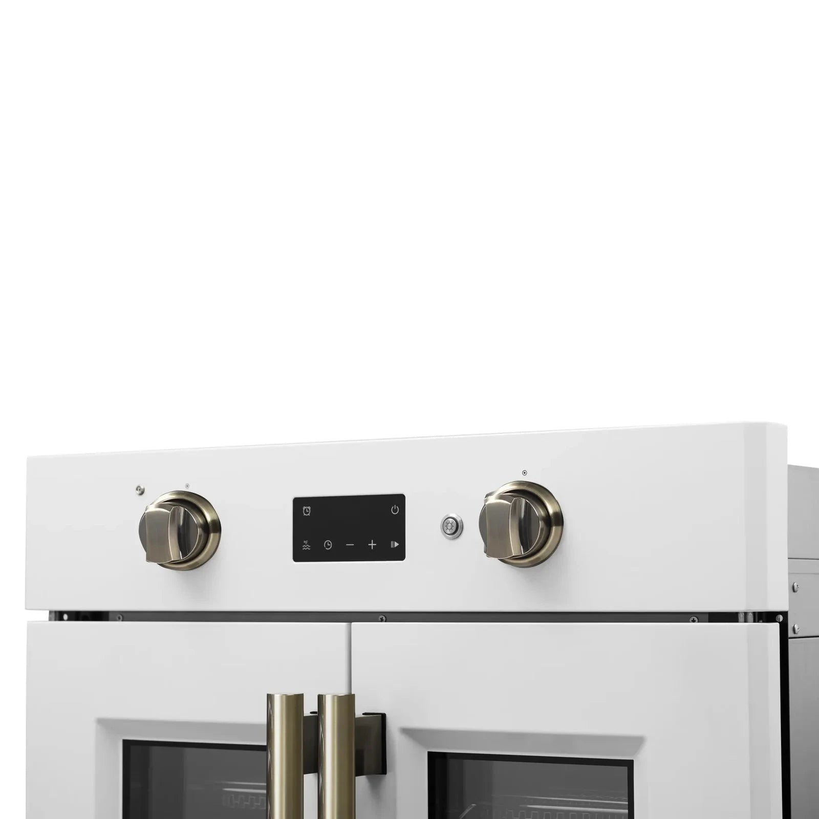 Forno Asti 30-Inch French Door Electric Wall Oven - White with Antique Brass Trim, Built-in Convection Oven, Self-Cleaning, FBOEL1333 30WHT - Perfect for Modern Kitchens & Home Baking