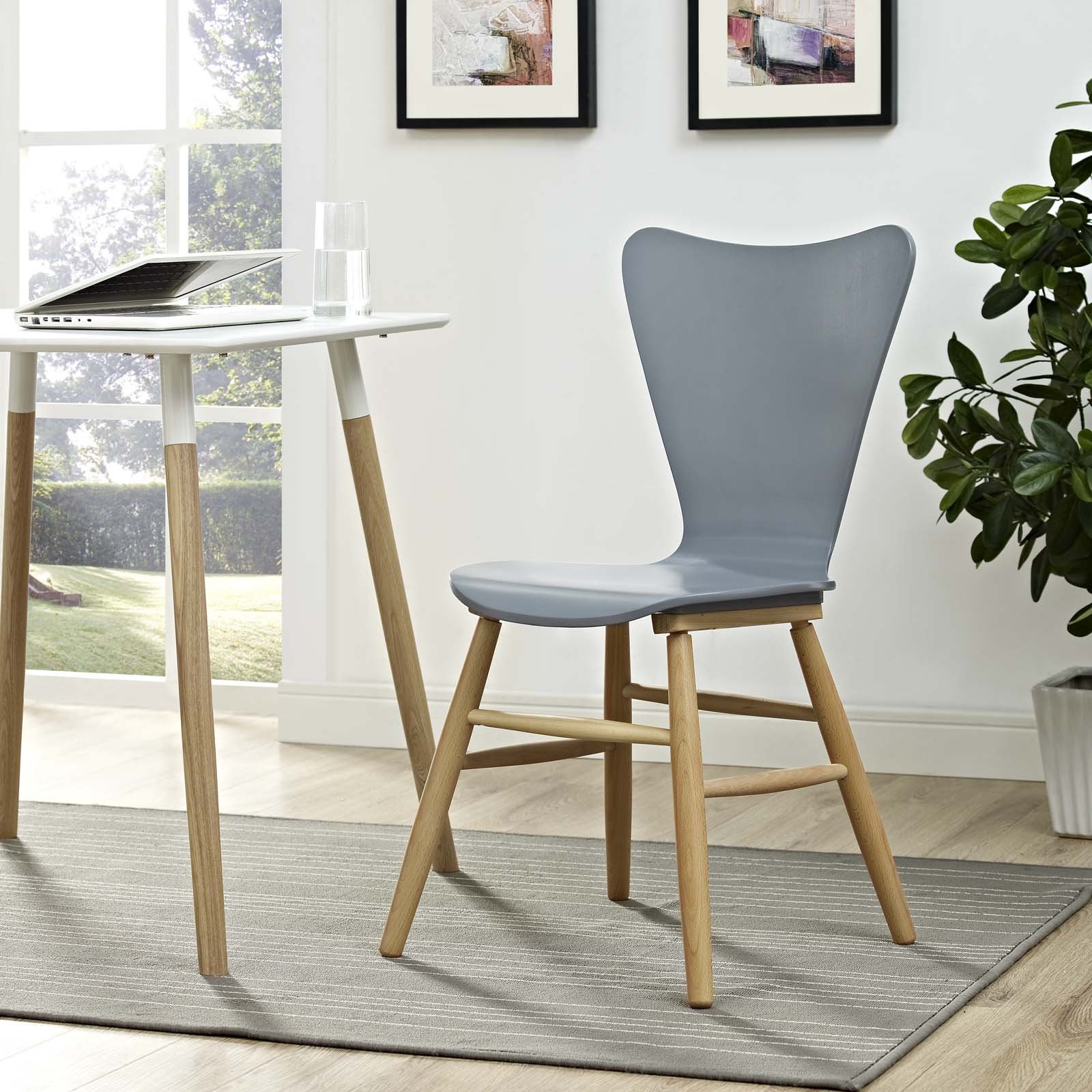 Modway Cascade Mid-Century Modern Wood Kitchen & Dining Chair - Gray - Perfect for Home, Office & Restaurant Use
