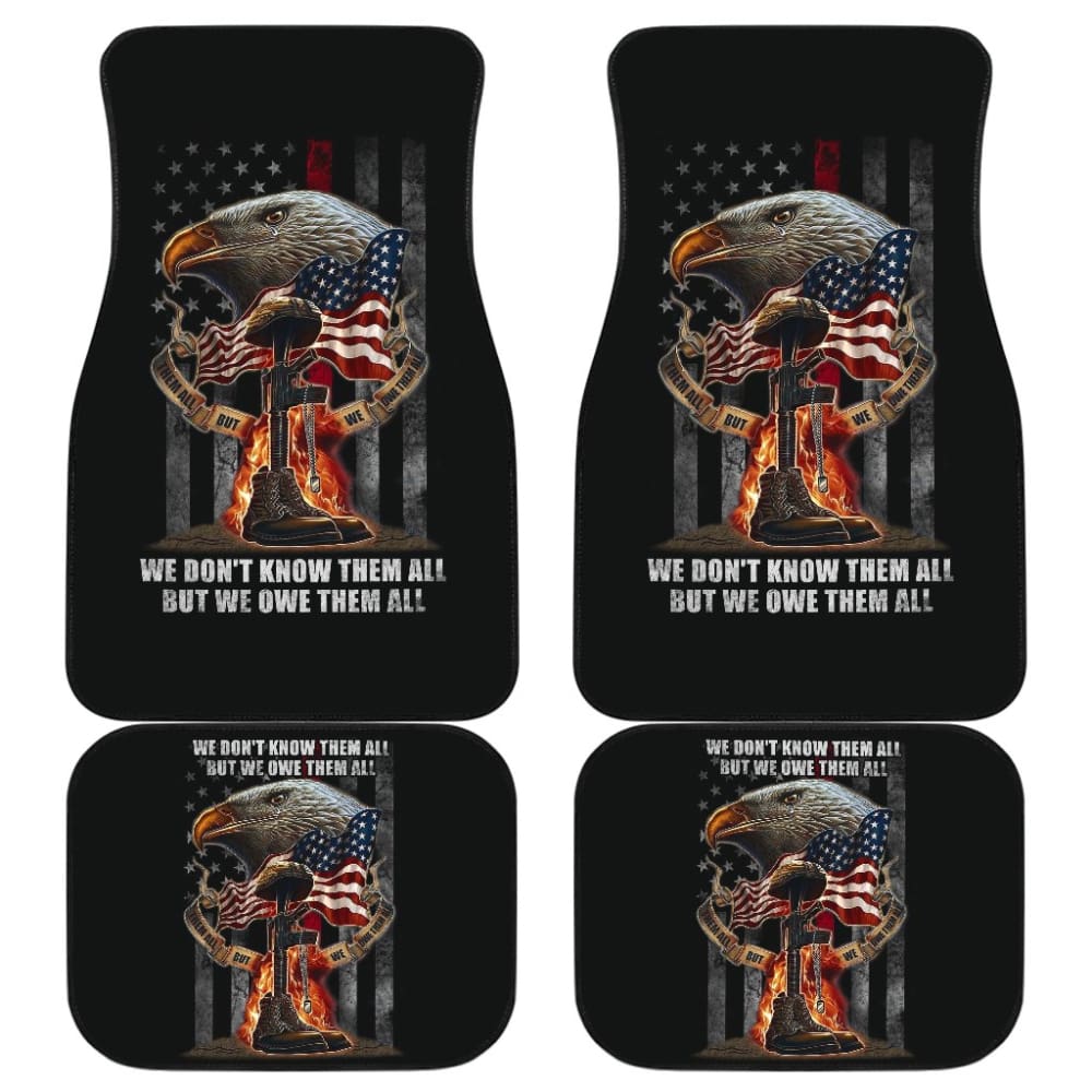 Patriotic American Flag Eagle Car Floor Mats - We Don't Know Them All But We Owe Them All - Durable All-Weather Vehicle Mats for Trucks & SUVs - Perfect for Memorial Day, Veterans Day & 4th of July Decorations