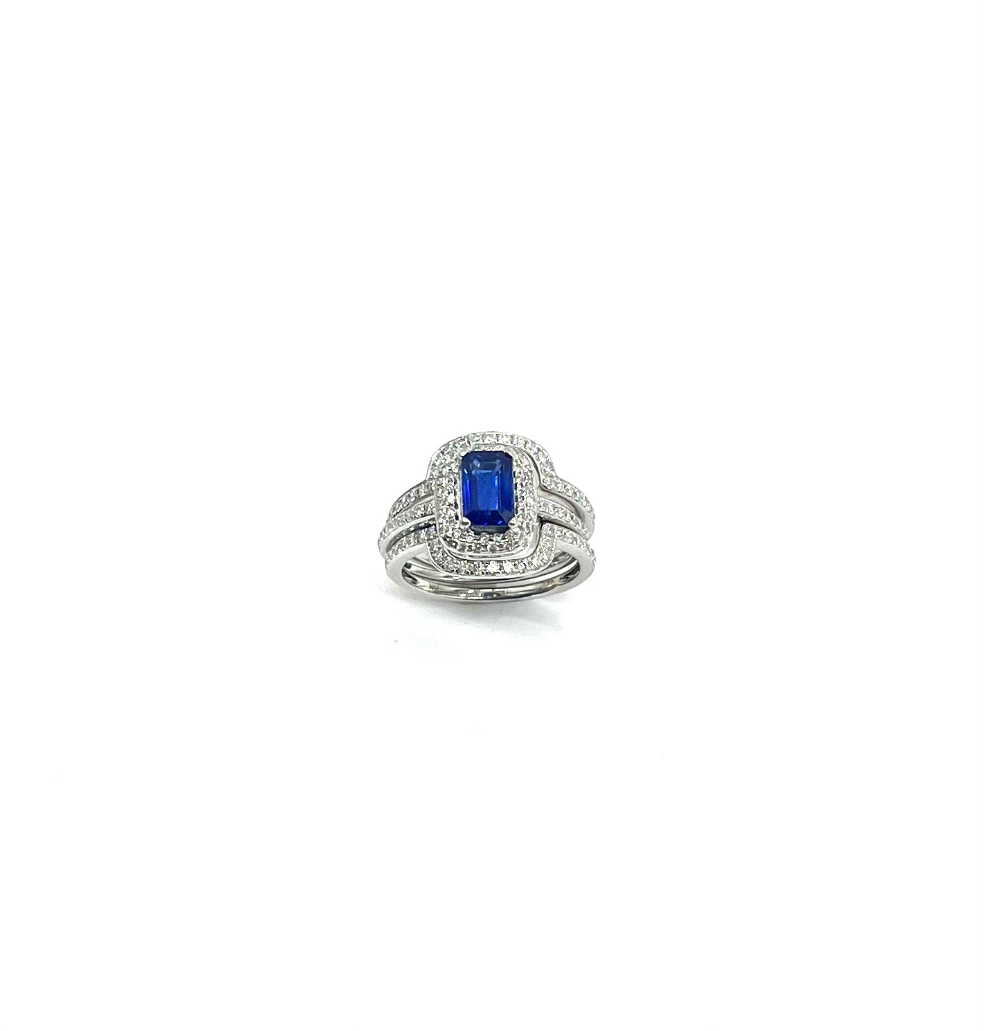 White Gold Sapphire and Diamond Halo Wedding Ring Set for Women - Elegant Bridal Jewelry for Engagement, Proposal & Anniversary Gifts