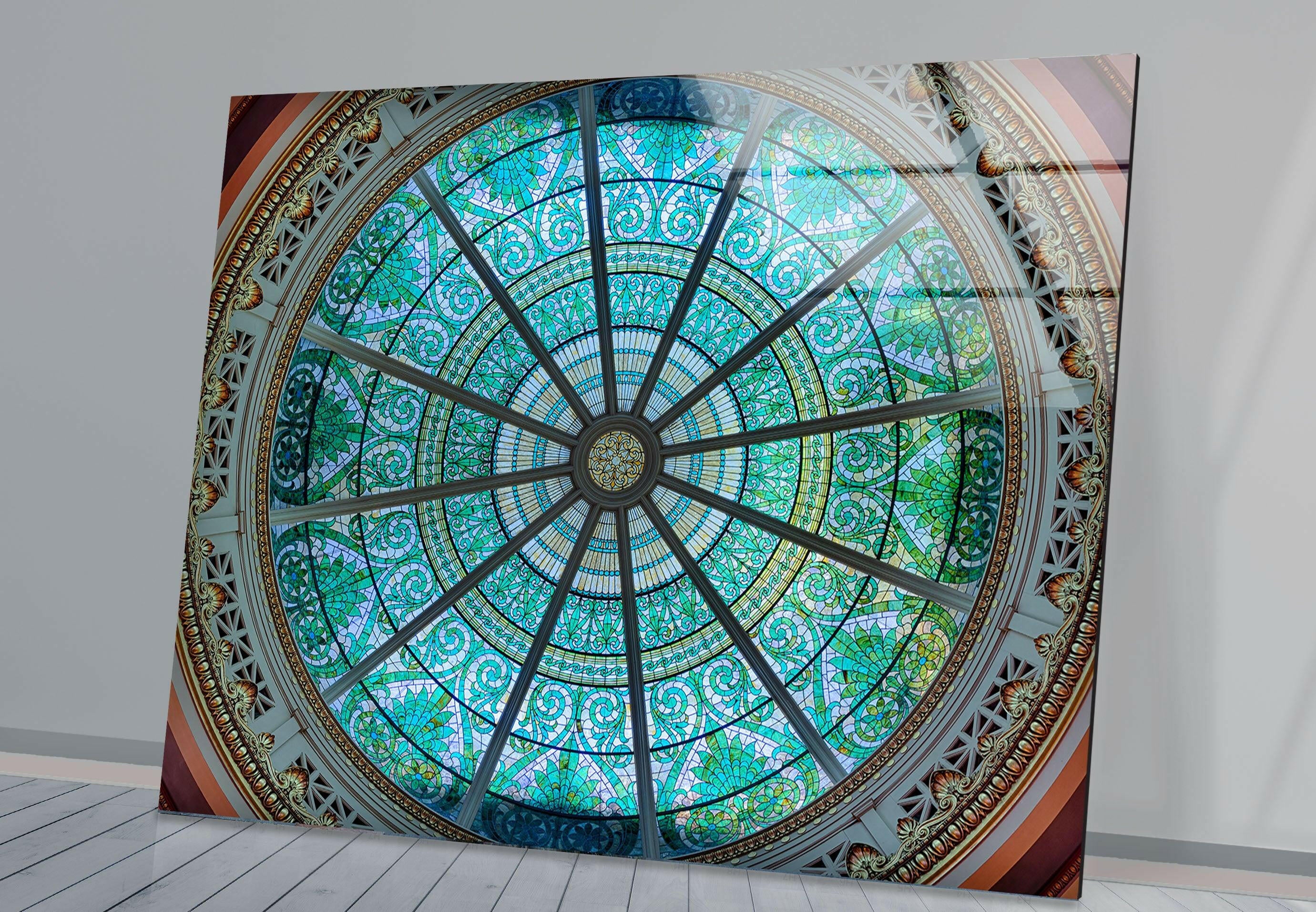 Stained Glass Blue Church Window Wall Art - Handmade Gothic Decor for Home, Office & Wedding Venue