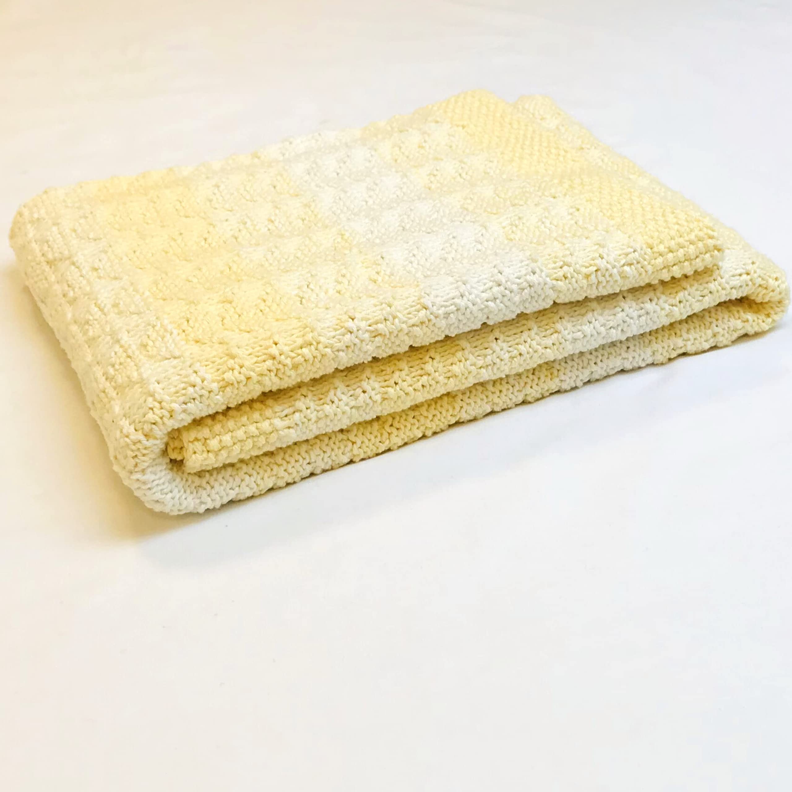 Soft Hypoallergenic Baby Blanket 35x35 Inch - Yellow & White Knitted Cotton for Newborns - Perfect for Easter & Christening Gifts