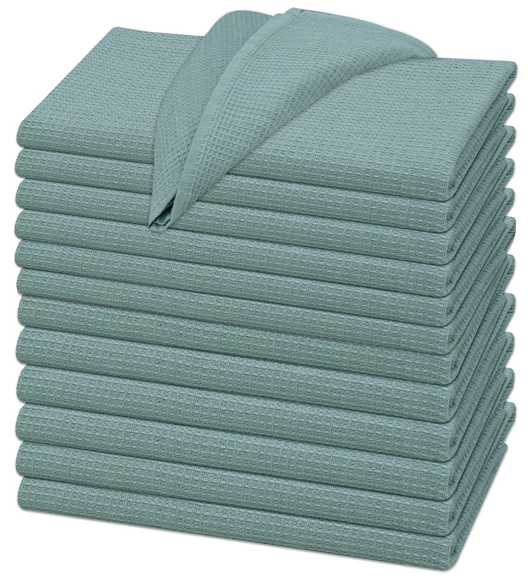 Ruvanti 12 Pack 100% Cotton 15x29 Inch Kitchen Towels | Super Absorbent Waffle Weave Dish Towels for Quick Drying | Soft, Washable & Durable Tea Towels & Dishcloths for Kitchen Cleaning | Perfect for Daily Use, Dishwashing & Countertop Wiping (Grey)