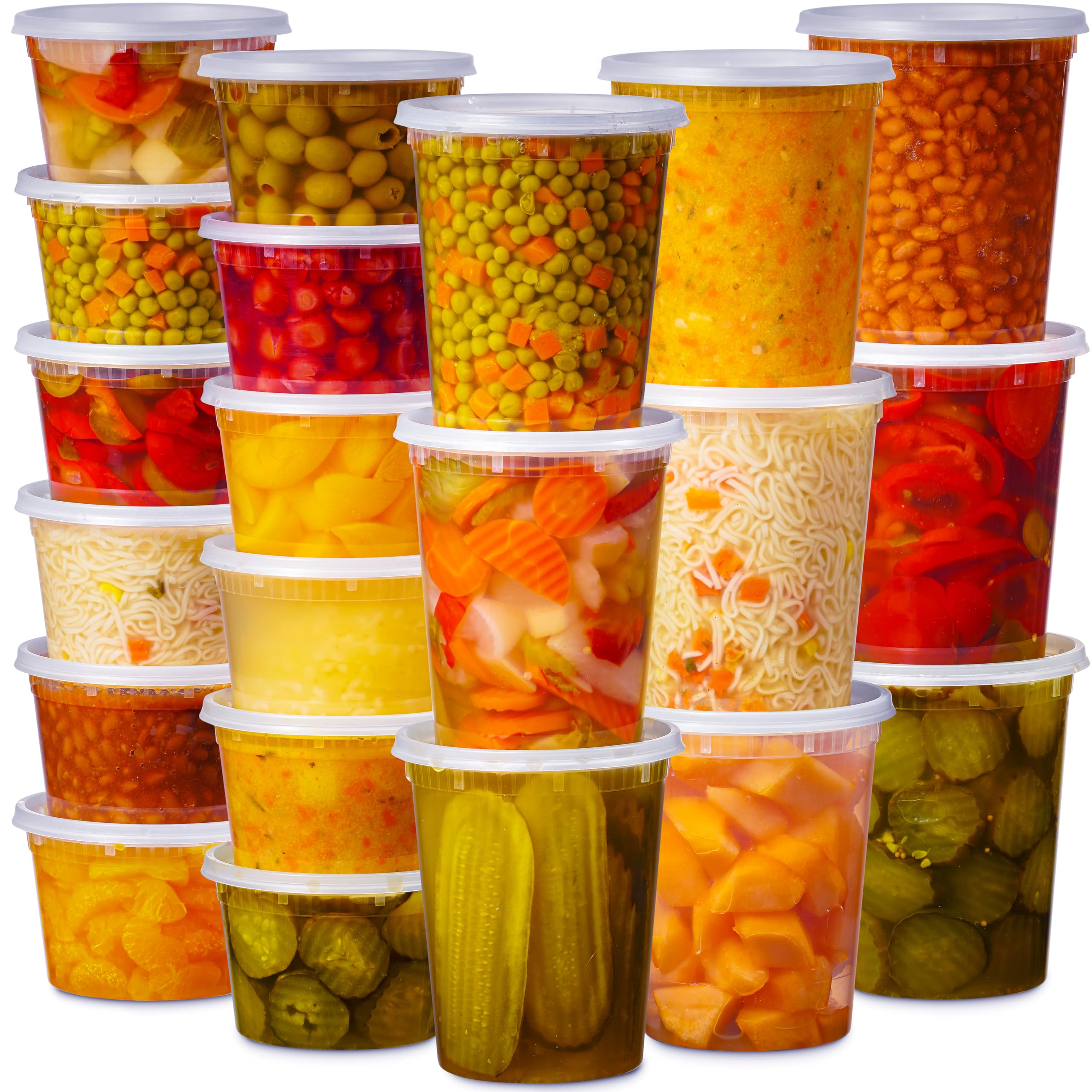 48 Pack BPA-Free Plastic Deli Containers with Lids (16oz & 32oz, 24 Each) - Clear Stackable Food Storage Containers, Leakproof & Microwave/Freezer Safe - Perfect for Meal Prep, Takeout, Leftovers & Restaurant Use