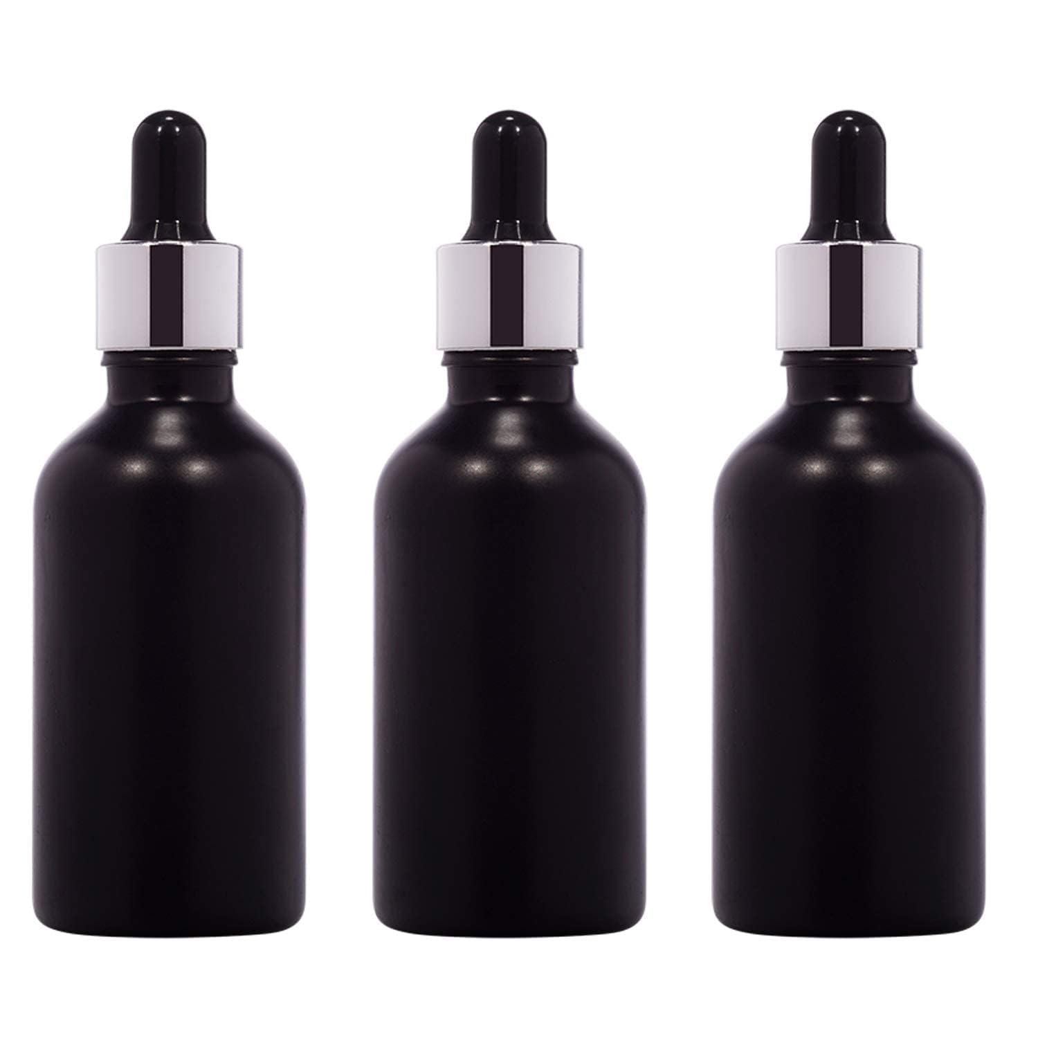 Premium Glossy Black Round Glass Bottle with Dropper & Black Ring - 3 Pack, Empty, Reusable & Refillable for Essential Oils, DIY Beauty, and Skincare Products - Perfect for Aromatherapy, Homemade Serums, and Travel Size Containers