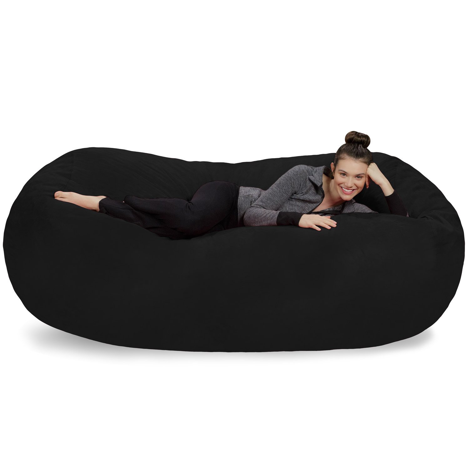 Super Soft Microsuede Bean Bag Chair - XL Memory Foam Lounger for Kids, Adults & Couples - 7.5' Jumbo Sofa Sack - Perfect for Living Room, Game Room & Dorm Relaxation - Black