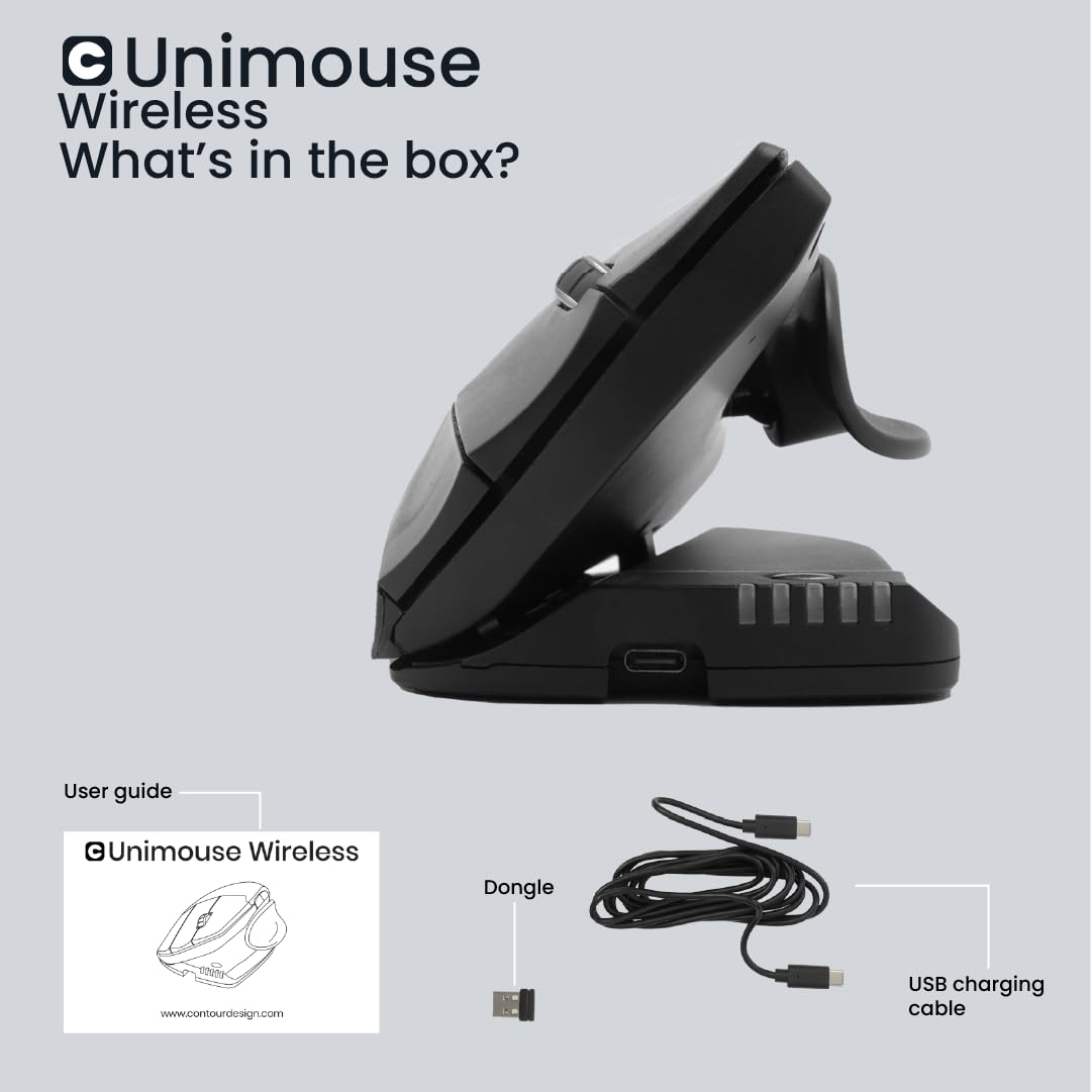 Contour Design Unimouse Eco Wireless Bluetooth Ergonomic Mouse - Right-Hand Vertical Design for Gaming, Office & Home Use - Adjustable DPI, Mac & PC Compatible - Perfect for Long Work Sessions & Gaming Marathons