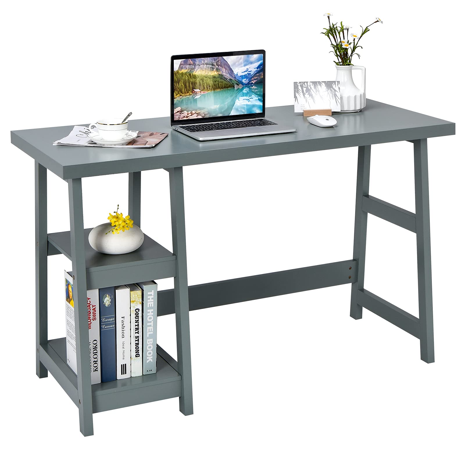 Tangkula Modern Computer Desk with Shelves - Home Office Desk with Storage Shelf, Space Saving Study Writing Desk for Small Spaces, Bedroom & Workspace - Perfect for Remote Work & Online Learning