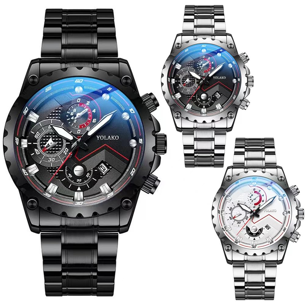 CDYBOX Men's Stainless Steel Sports Watch - Fashion Quartz Wristwatch for Business & Casual Wear - Perfect for Office, Gym & Outdoor Activities