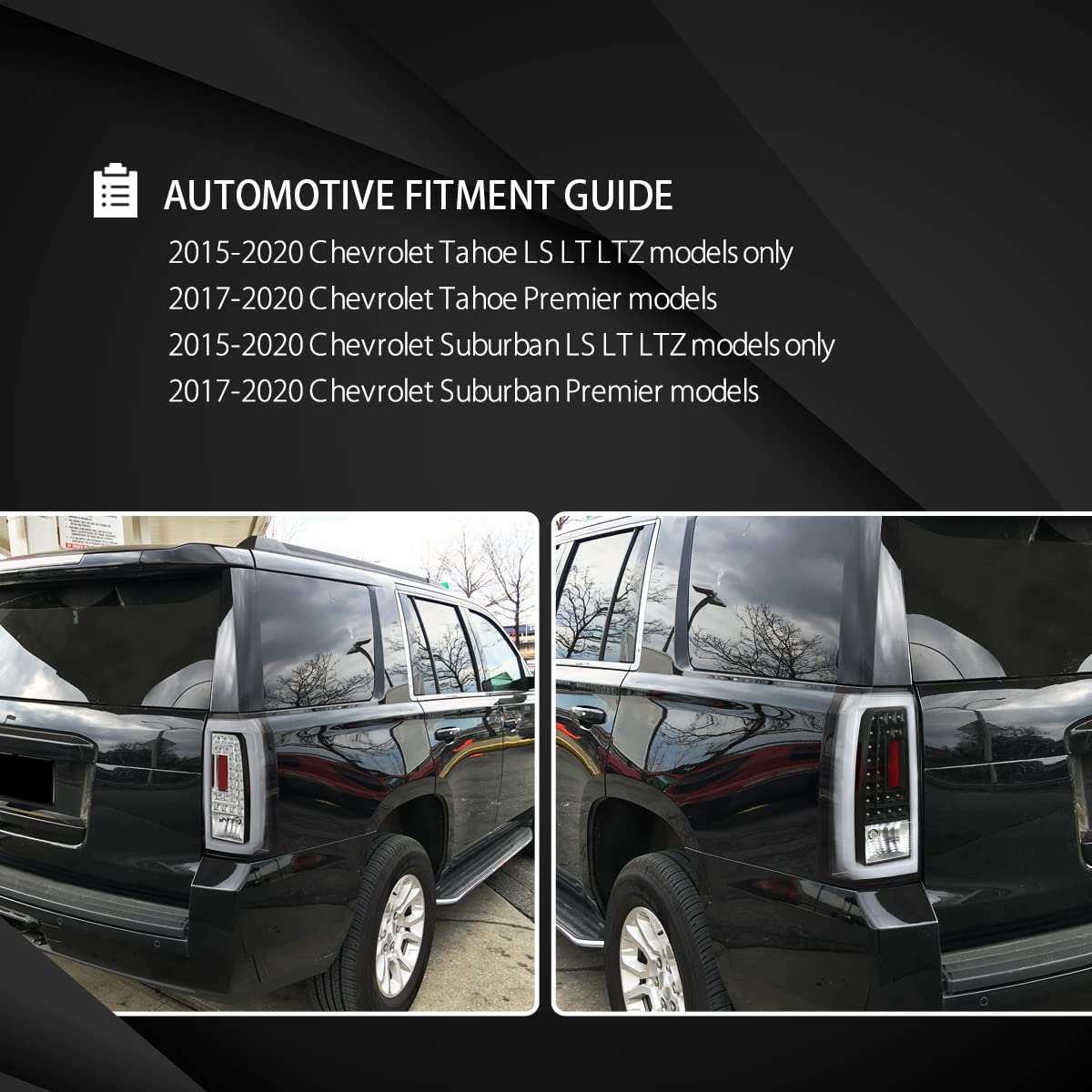 AUTOZENSATION LED Tail Lights Compatible with Chevy Tahoe Suburban 2015-2020 Models - Left & Right Pair Assembly (Jet Black Housing, Red LED Bar) - Perfect for Night Driving & Custom Car Upgrades