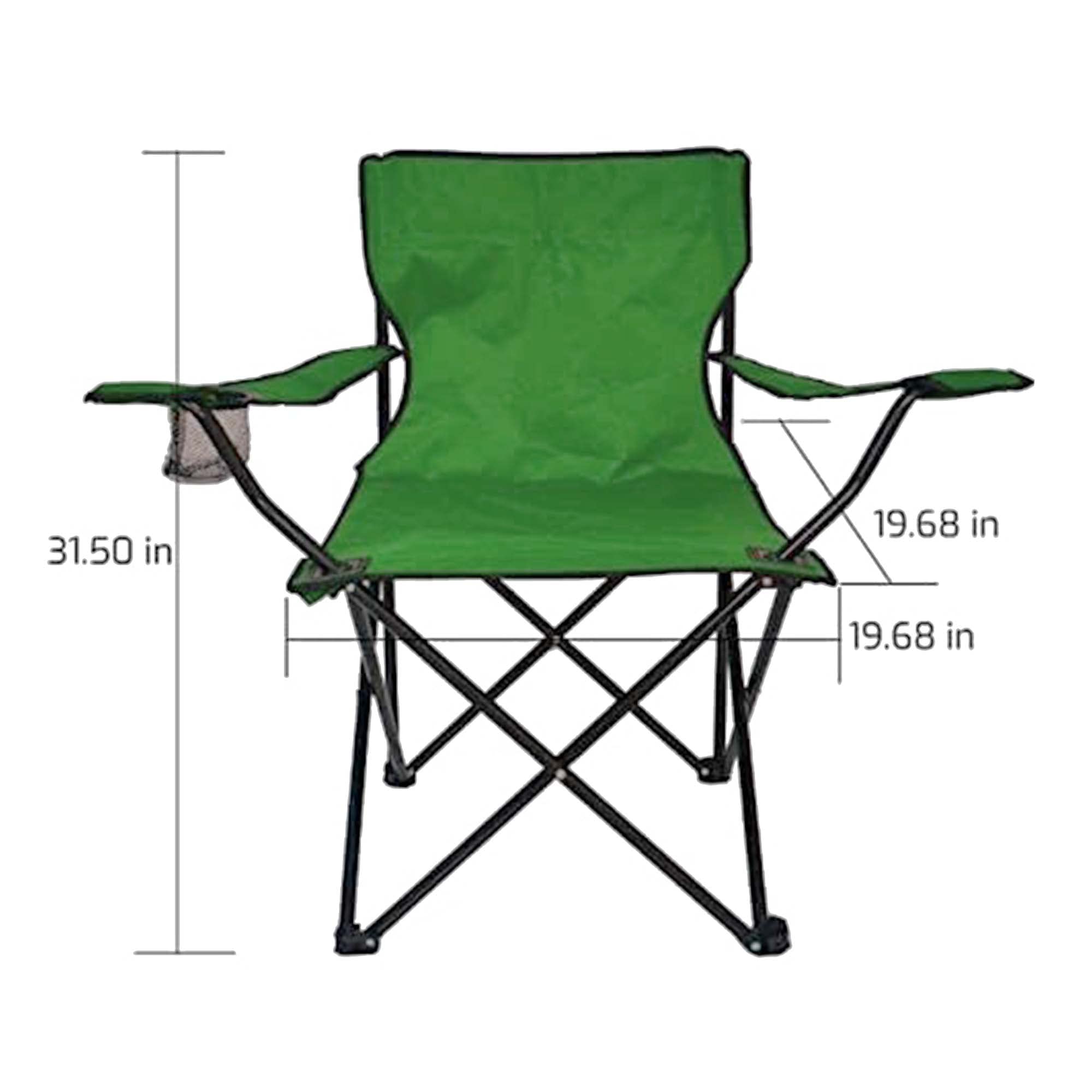 OVENTE Heavy Duty Portable Folding Camping Chair with Steel Frame, Armrests & Cup Holder - Compact Foldable Outdoor Chair for Camping, Beach, Picnics, Fishing & Travel - Includes Carry Bag (Green) CHR001G
