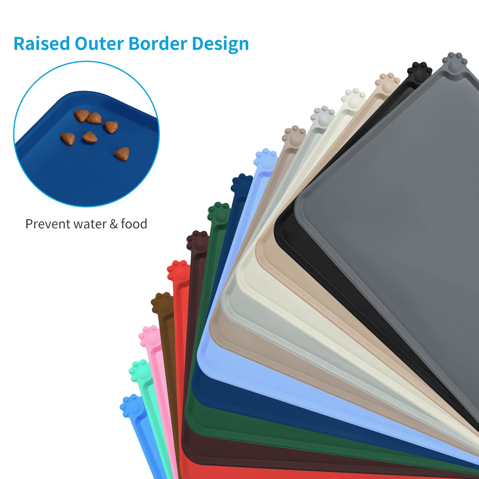 AUDWUD Non-Slip Silicone Pet Feeding Mat - Waterproof Dog Bowl Pad for Food & Water - Perfect for Messy Eaters & Spill Protection in Kitchen or Outdoor Use