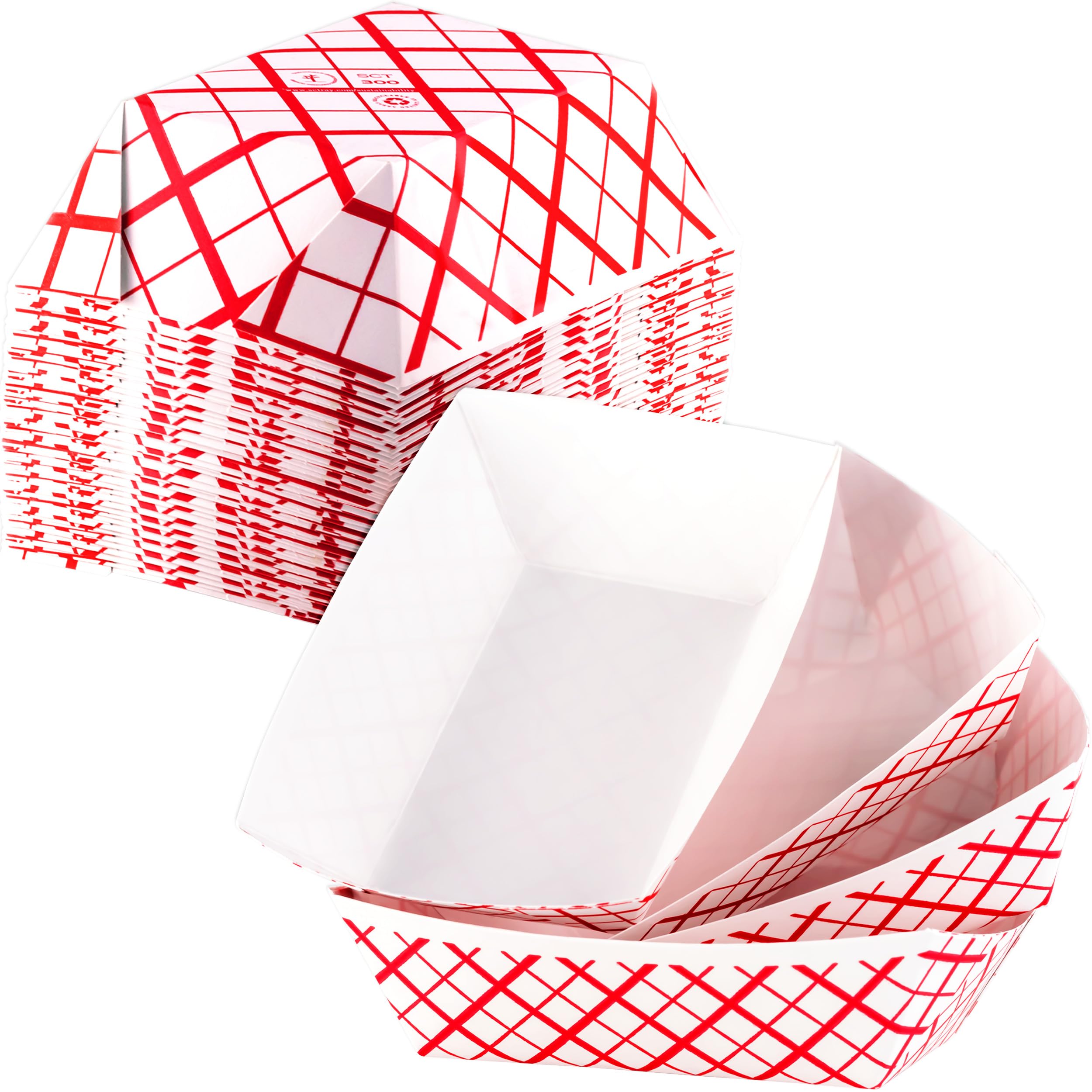 Grease-Proof Heavy Duty Food Trays - 3 lb Capacity (100 Pack) - Classic Checkered Paper Baskets for Hot & Cold Snacks - Perfect for Carnival, Concession Stands, Circus Parties & Outdoor Events