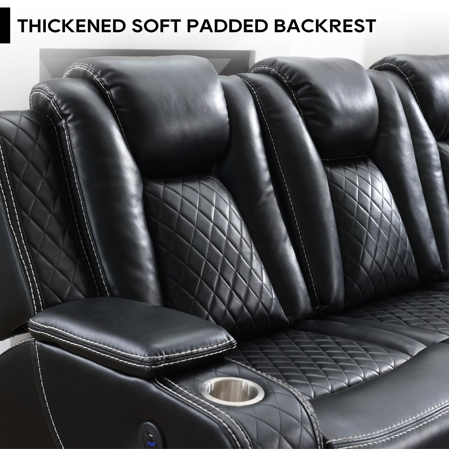 Premium Faux Leather Power Recliner Sofa Set with Bass Speaker & Wireless Charger - 3-Seater Reclining Couch & Loveseat with LED Lights & Reading Light - Modern Home Theater Living Room Furniture (Black) - Perfect for Movie Nights, Gaming, and Family Relaxation