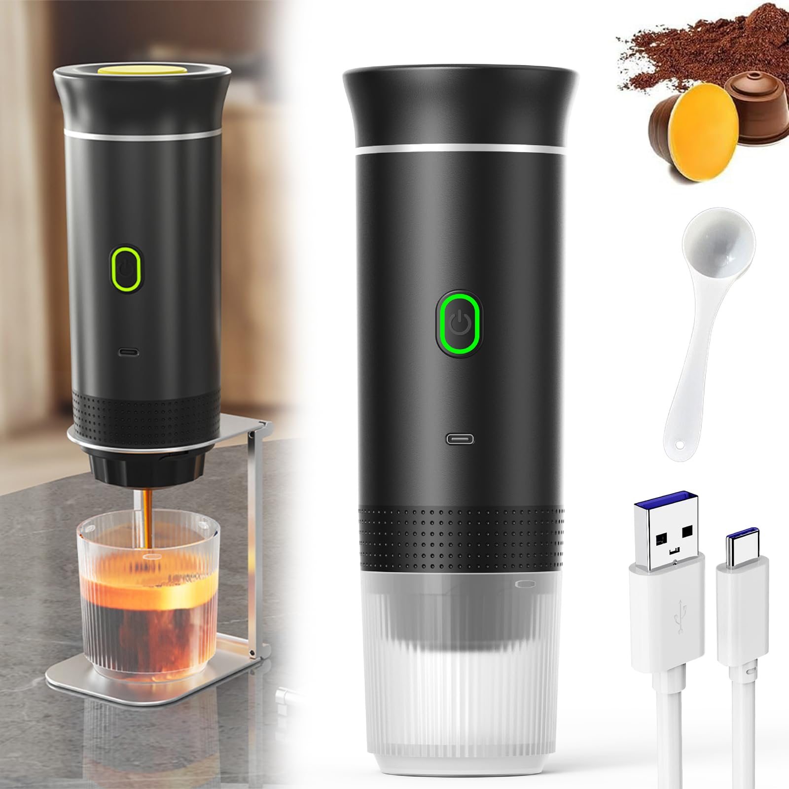 Luxureva Portable Electric Espresso Coffee Maker - Mini Travel Coffee Machine with Self-Heating & Rechargeable, Perfect for Camping, Hiking, Office & Home Use (Black) | 2025 New Model