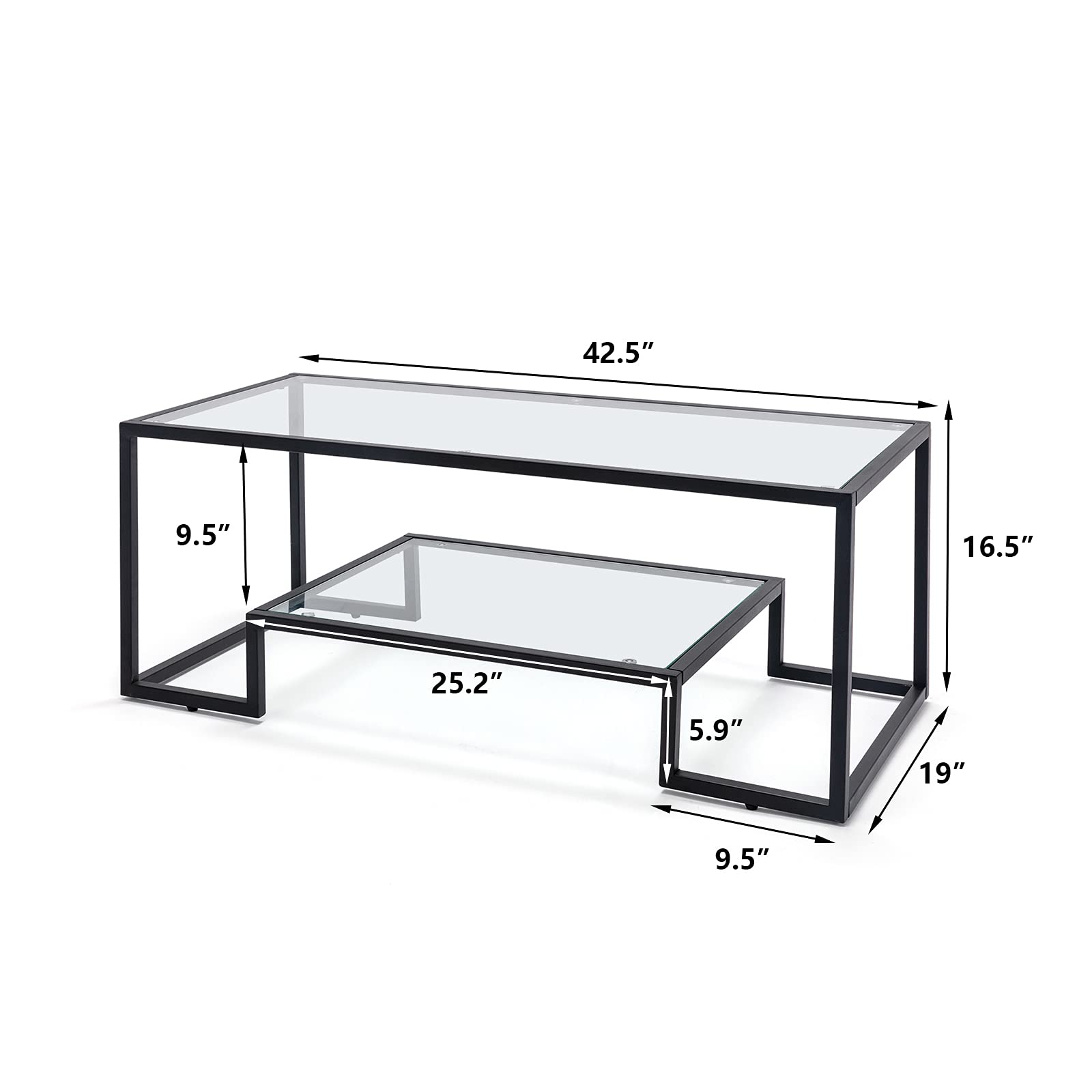 Modern Black Metal & Tempered Glass Coffee Table with Storage Shelf - Stylish Accent Side Table for Living Room, Office & Home Decor - Perfect for Small Spaces, Lounges & Contemporary Interiors