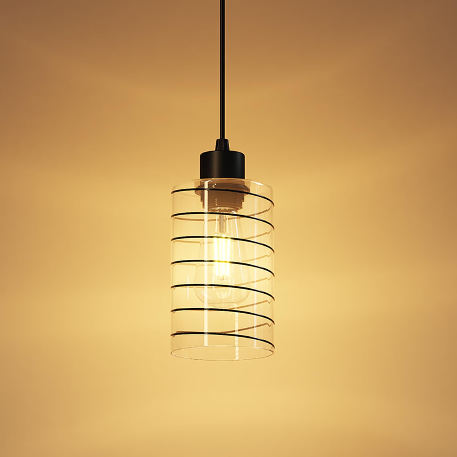 Vintage Industrial Farmhouse Pendant Light - Black Shade Glass Mini Hanging Ceiling Lamp for Kitchen Island, Bathroom & Home Décor | Perfect for Dining Room, Bedroom & Living Room Lighting