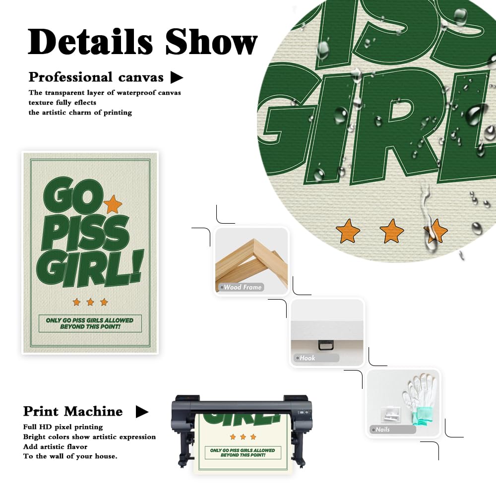 DFAIUY Go Piss Girl Art Print Poster - Funny Wall Decor for Girls Room, College Dorm, Apartment & Office - Unframed Canvas Art 12x16in - Perfect Gift for Women & Teens - Great for Home, Cafes, Pubs & Clubs