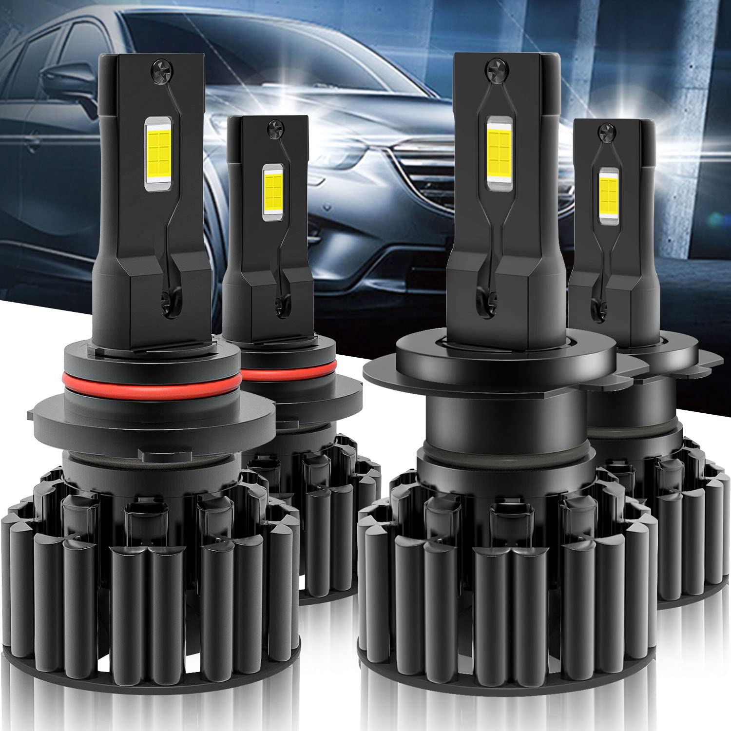 Super Bright 9005/HB3 + H7 LED Headlight Bulbs for Subaru Legacy (2005-2014) - 40000LM, 6500K Cool White, Plug & Play Halogen Replacement Kit (Pack of 4) - Perfect for Night Driving & Enhanced Visibility