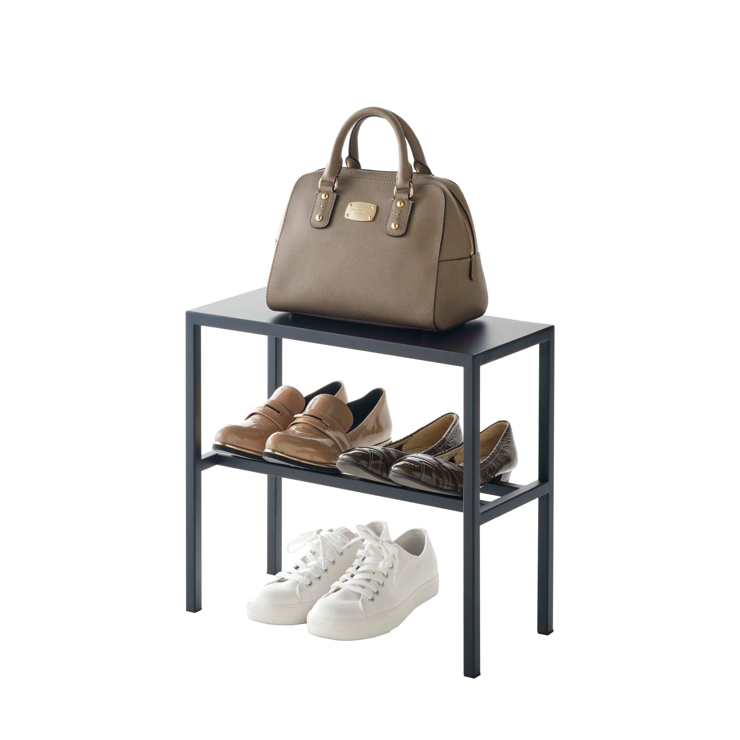 Yamazaki Home 2-Tier Steel Entryway Organizer & Shoe Rack - Black | Space-Saving Storage Solution for Small Apartments, Hallways & Closets | Durable Metal Shoe Shelf for Entryway Organization