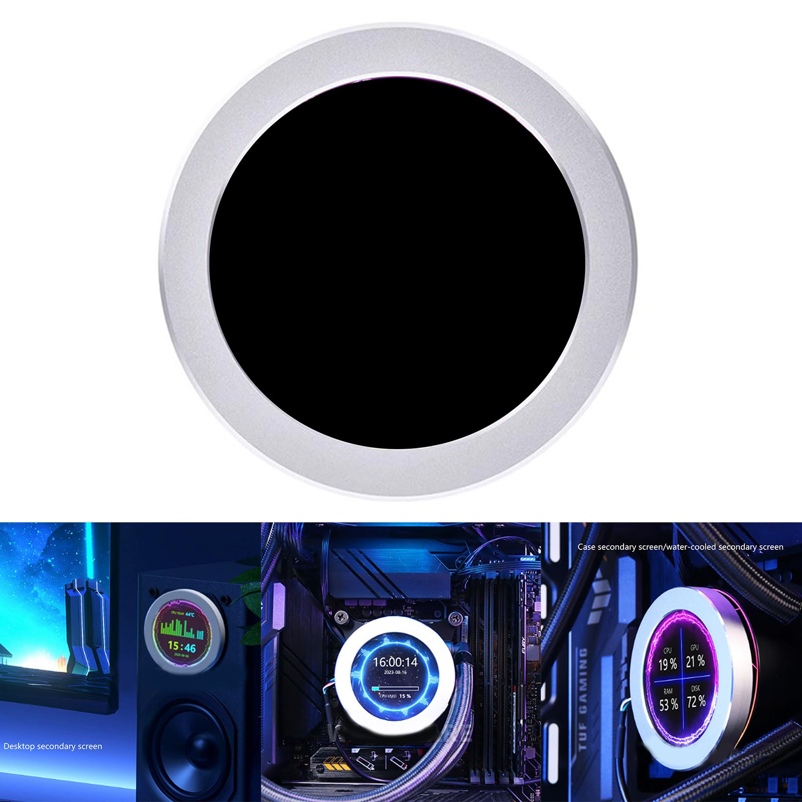 Aurgiarme 2.1 Inch & 2.8 Inch Water-Cooled Secondary USB Monitor - IPS Display, Circular Frame, Drive-Free for PC & Office Accessories - Perfect for Multi-Tasking, Gaming & Workstations