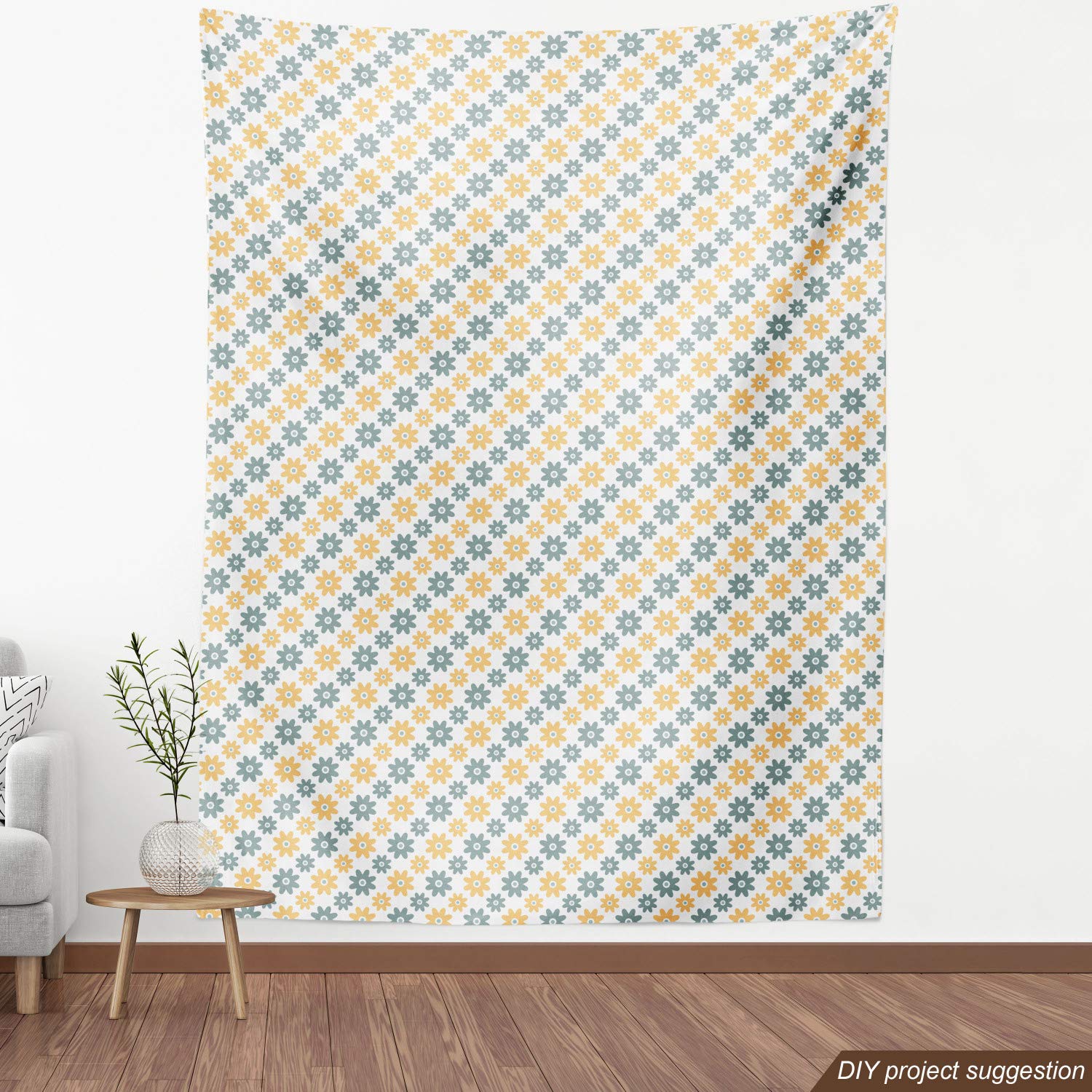 Ambesonne Garden Fabric by The Yard - Lively Wildflowers Daisies Retro Spring Nature Print | Decorative Upholstery & Home Decor Fabric | 10 Yards Almond Green Mustard | Perfect for DIY Curtains, Pillows & Table Runners