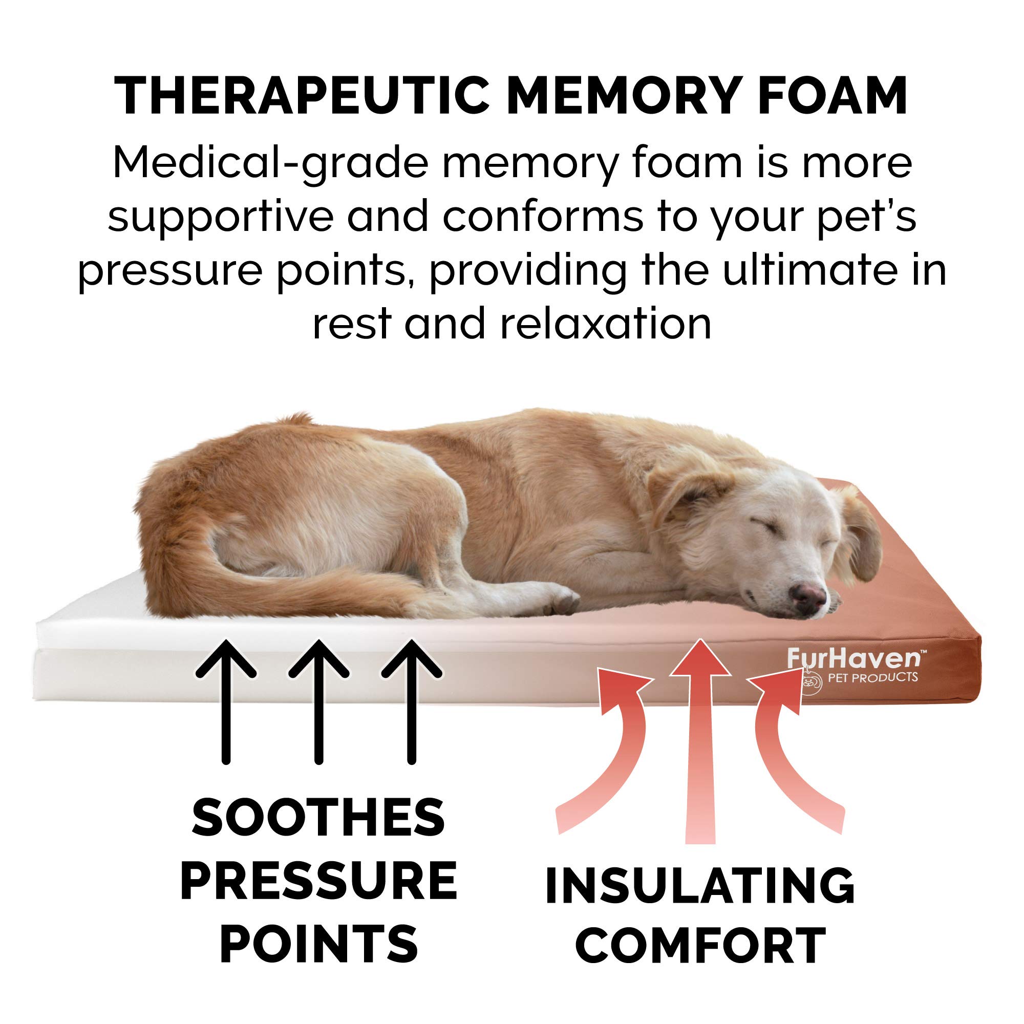 Furhaven Waterproof Memory Foam Dog Bed - Washable Cover for Large Dogs up to 125lbs, Indoor/Outdoor Use - Chestnut XXL