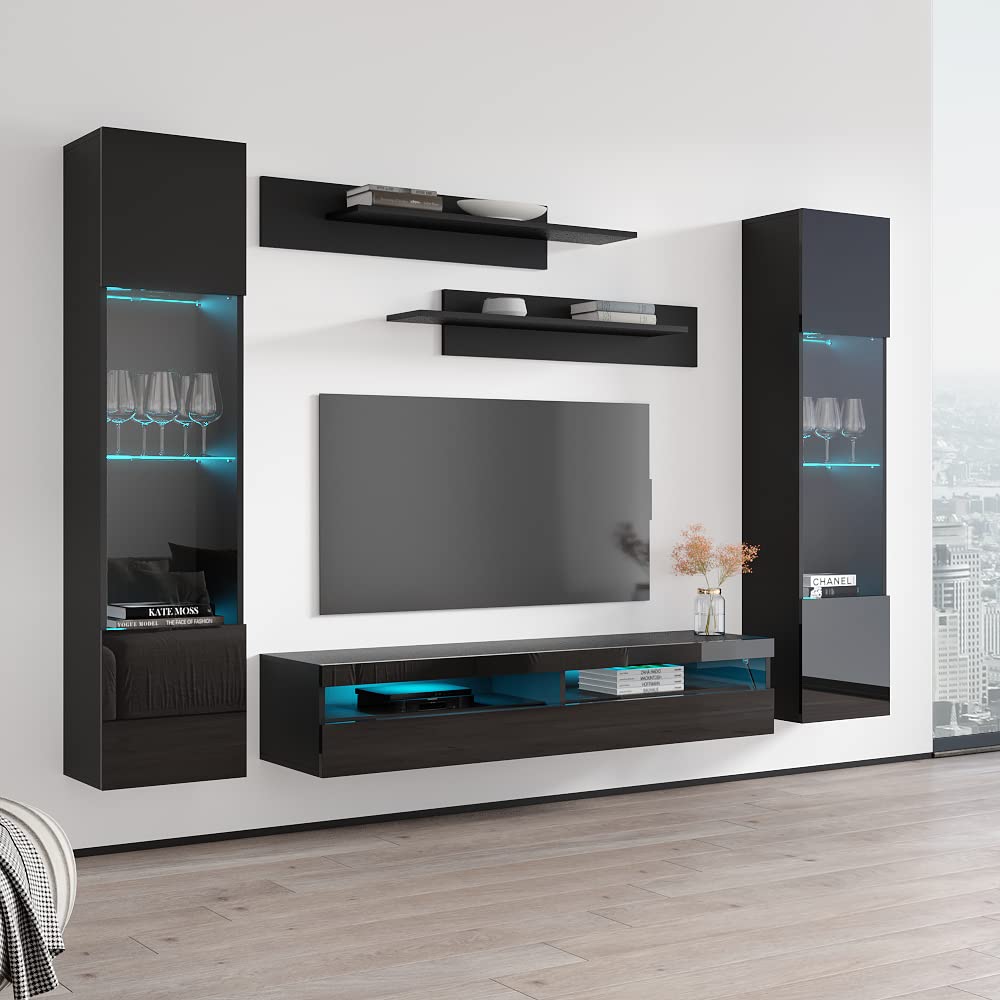 Modern Floating TV Stand with Storage & LED Lights - Wall-Mounted Entertainment Center Console for Bedroom & Living Room - 35