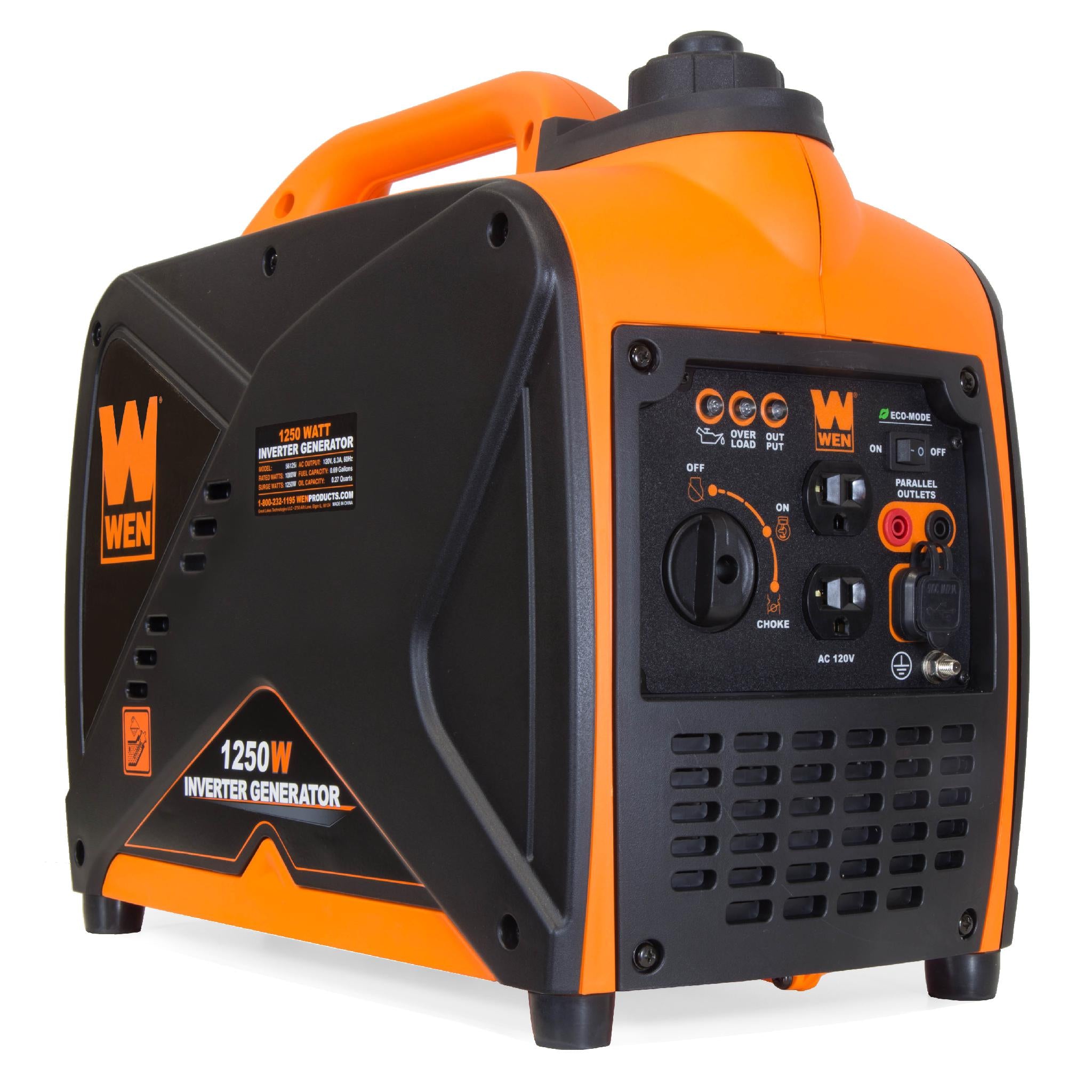 WEN R56125i 1250 Watt Portable Gas Powered Inverter Generator - CARB Compliant & Eco-Friendly (Manufacturer Refurbished) - Perfect for Camping, RV Trips & Emergency Power Backup