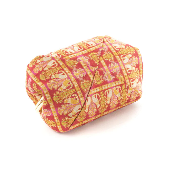 Nishijin Woven Small Pouch - Cat & Ruby Design | Handmade in Kyoto Japan | Cosmetic & Makeup Bag | Japanese Gamaguchi Style | Travel Toiletry Organizer | Stationery Pouch | Bag Organizer | Perfect for Daily Use, Travel & Gift Giving