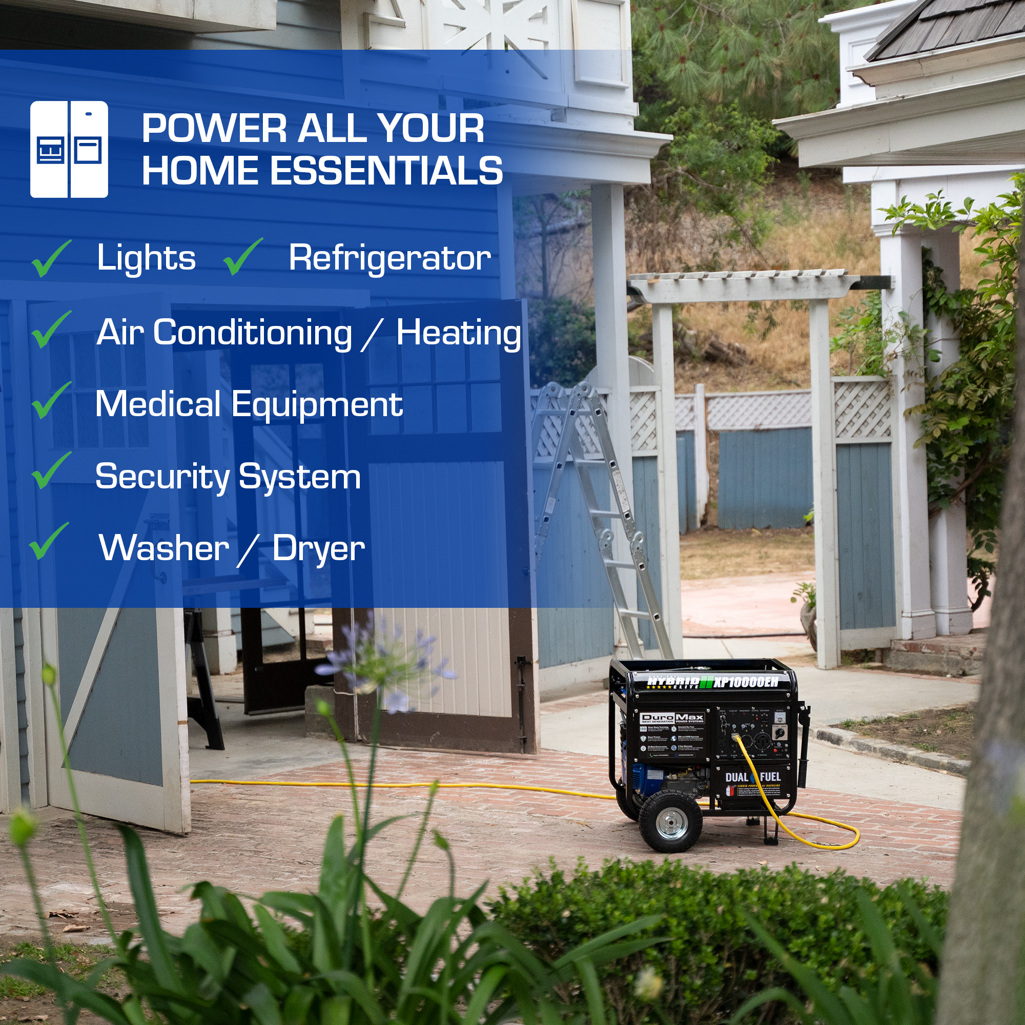 10,000 Watt Dual Fuel Portable Generator - Gas & Propane Powered - Reliable Backup Power for Home, Camping & Emergencies