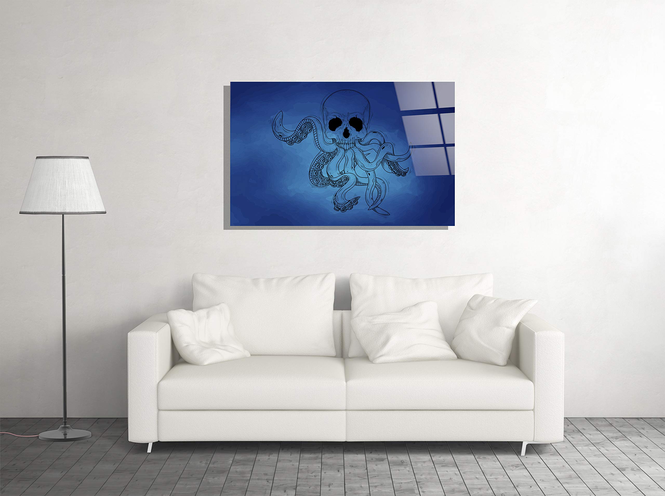 Skull Octopus Tempered Glass Wall Art - Modern Home, Office & Hotel Decor - Unique Gift Idea for Halloween & Gothic Lovers (16x24 Inches) - Perfect for Living Room, Bedroom or Man Cave Decorations