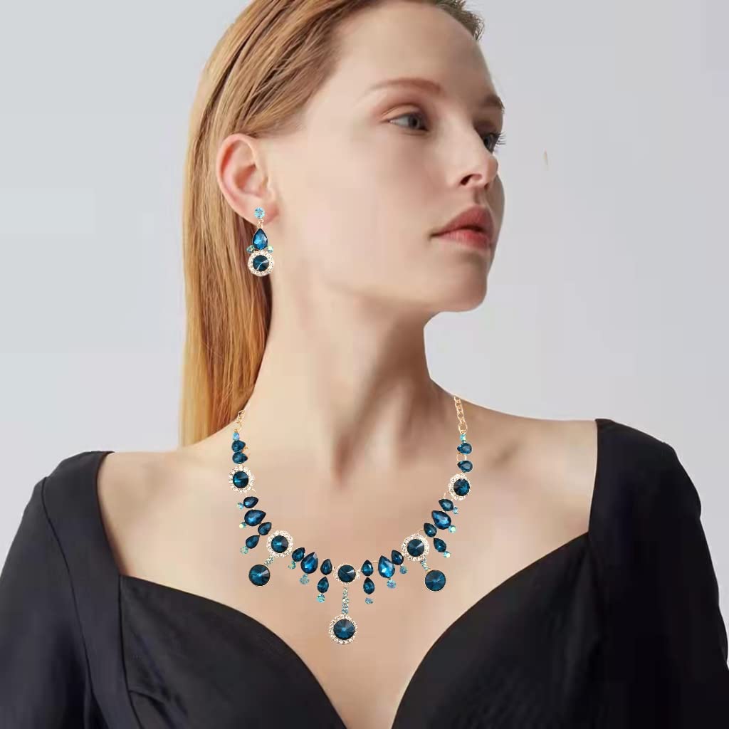 Elegant Rhinestone Crystal Teardrop Necklace and Dangle Earrings Set for Women | Fashion Statement Jewelry Gift | Perfect for Parties, Weddings & Special Occasions