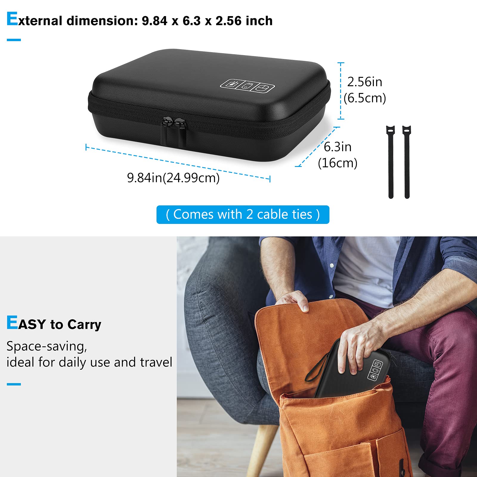ProCase Hard Travel Electronic Organizer Case for MacBook Accessories - Fits Power Adapter, Chargers, Cables, Power Bank, Magic Mouse, Apple Pencil, USB Flash Drive & SD Cards - Compact Portable Storage Bag (Large, Black) - Perfect for Business Trips, Commuting & Tech Organization