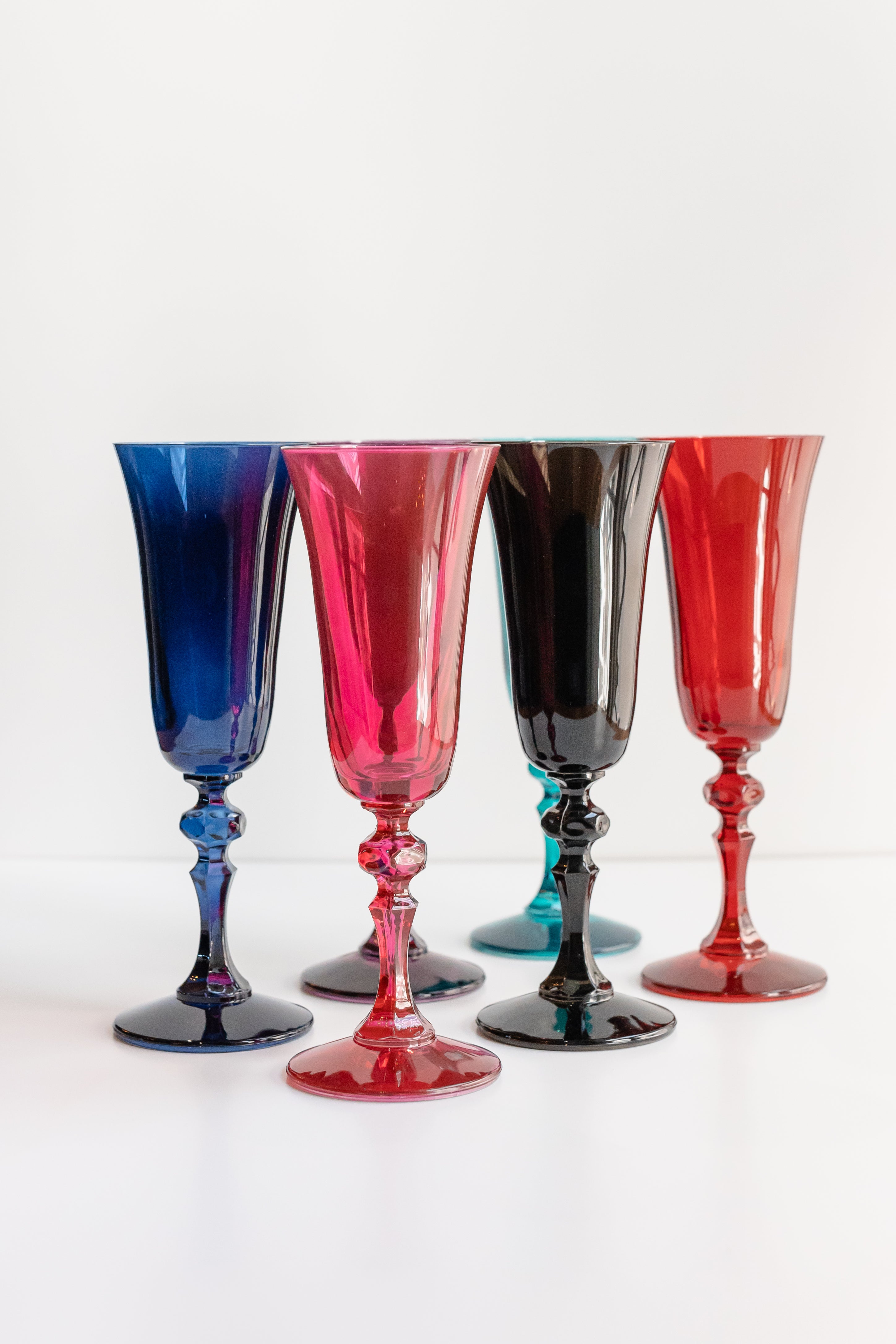 Estelle Colored Regal Flute Glass Set of 6 - Jewel Toned Mixed Colors for Wine, Champagne & Cocktails | Elegant Drinkware for Parties, Weddings & Home Entertaining