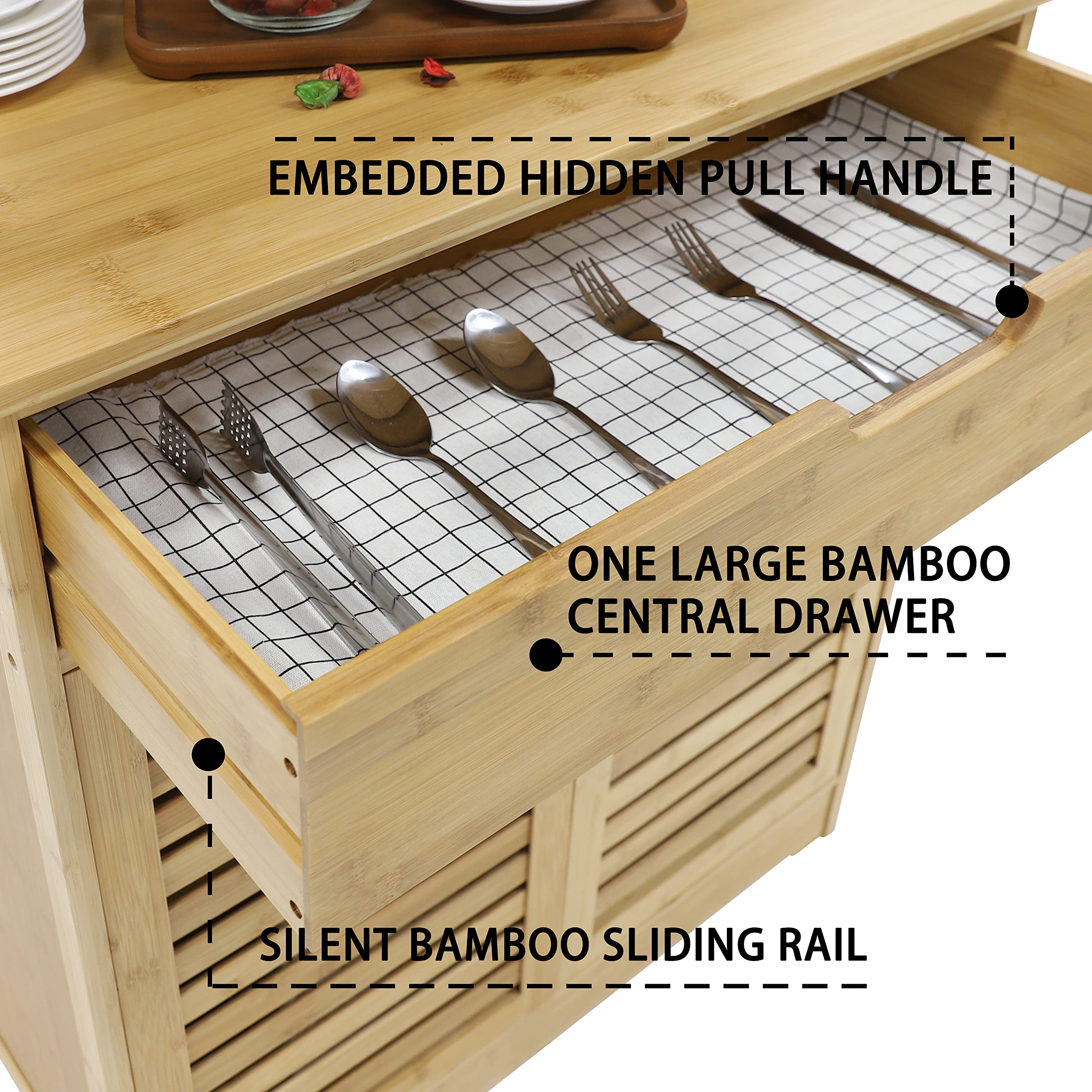 MUPATER 72 Inch Bamboo Kitchen Pantry Cabinet with Microwave Stand - Freestanding Storage Hutch with Shelves, Cupboard & Drawer for Home Organization - Perfect for Small Kitchens, Apartments & Dining Room Storage