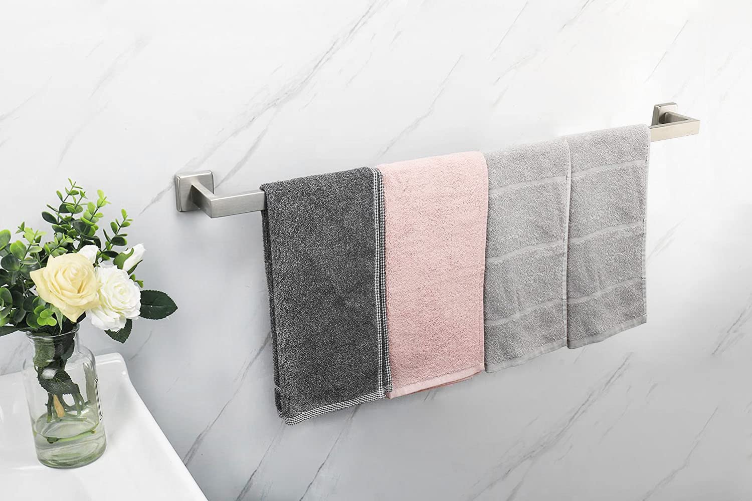 Premium SUS304 Stainless Steel Towel Rack - Heavy Duty Wall Mounted Bathroom Towel Holder with Square Base, Brushed Nickel Finish (33 Inch) - Perfect for Modern Bathrooms, Spas, and Luxury Home Decor