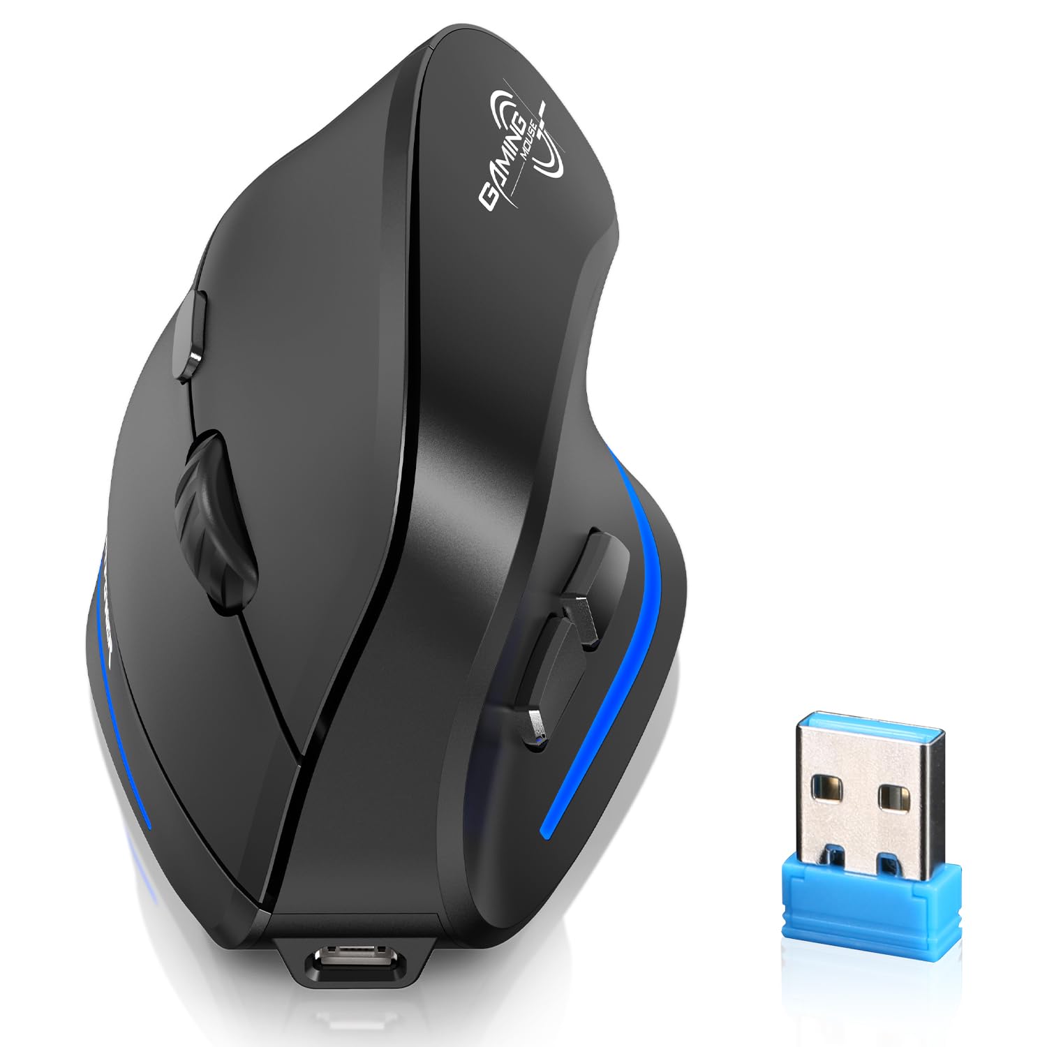ECHTPower Ergonomic Wireless Vertical Mouse - Adjustable DPI (2400/1600/1000), Rechargeable with LED Light, Comfort Grip for PC, Laptop, Windows & Mac - Perfect for Office Work, Gaming & Long Computer Use