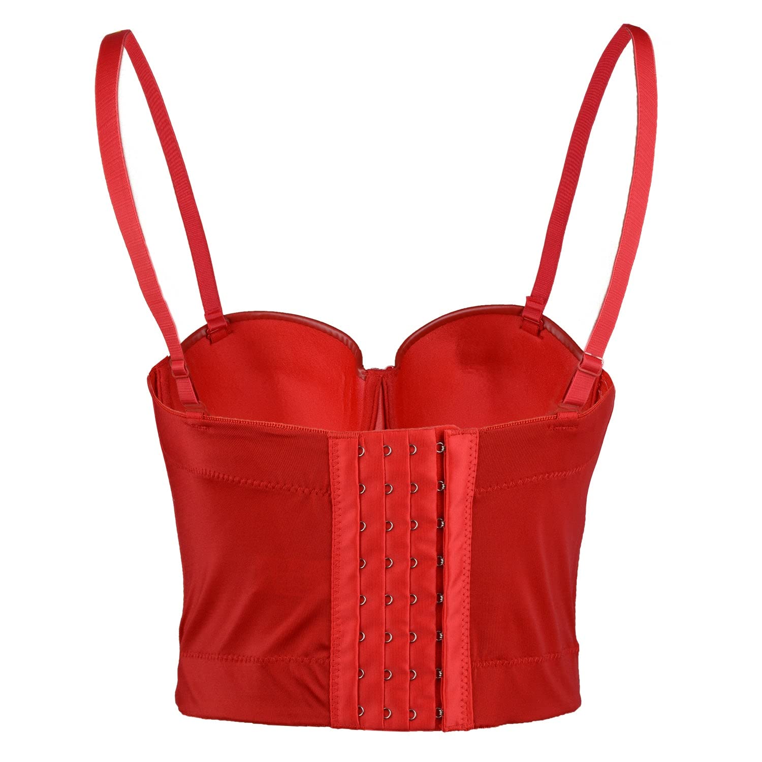 ELLACCI Women's PU Leather Bustier Crop Top - Gothic Punk Push Up Corset Bra in Black | Perfect for Gothic Fashion, Punk Outfits & Nightclub Wear