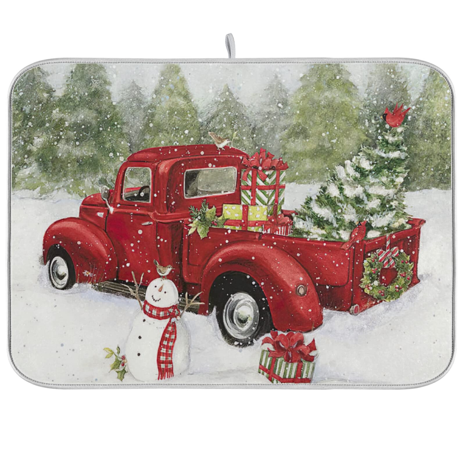 Christmas Snowman Dish Drying Mat - Absorbent Polyester Kitchen Counter Mat (16x18 Inches) | Heat-Resistant, Non-Slip Drying Rack for Plates & Cups | Perfect Holiday Gift for Home, Party & Winter Decor