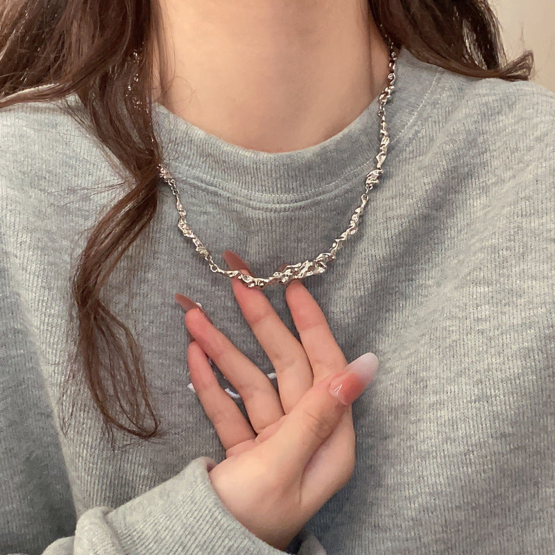 Trendy Irregular Molten Unisex Chain Necklace HN2700 - Perfect for Casual Outfits, Layering & Gift Giving