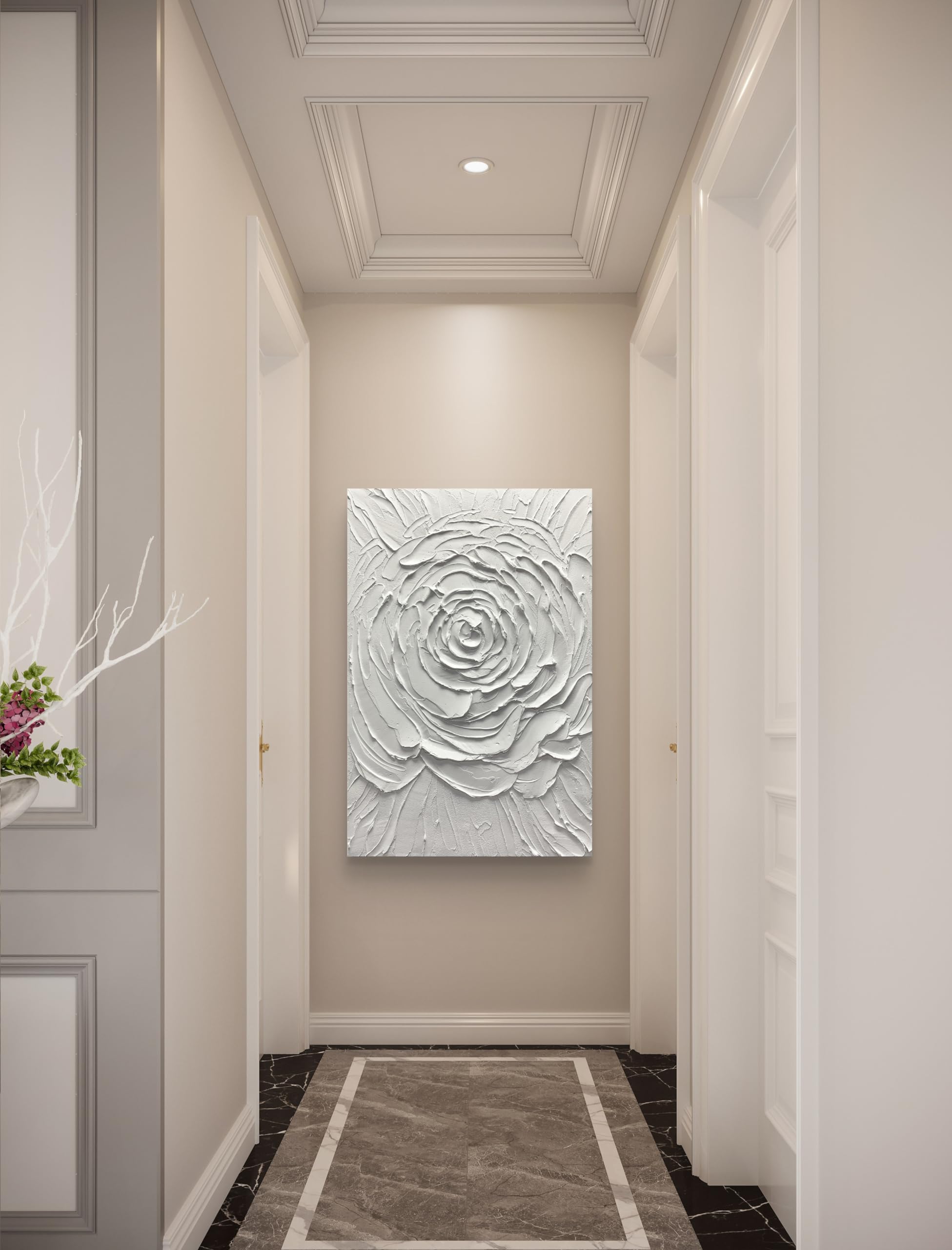 Yika Art Hand Painted Abstract Oil Painting on Canvas - Modern Thick Texture Wall Art Decor with White Flowers (30x45 inches) for Living Room, Bedroom & Office Decor