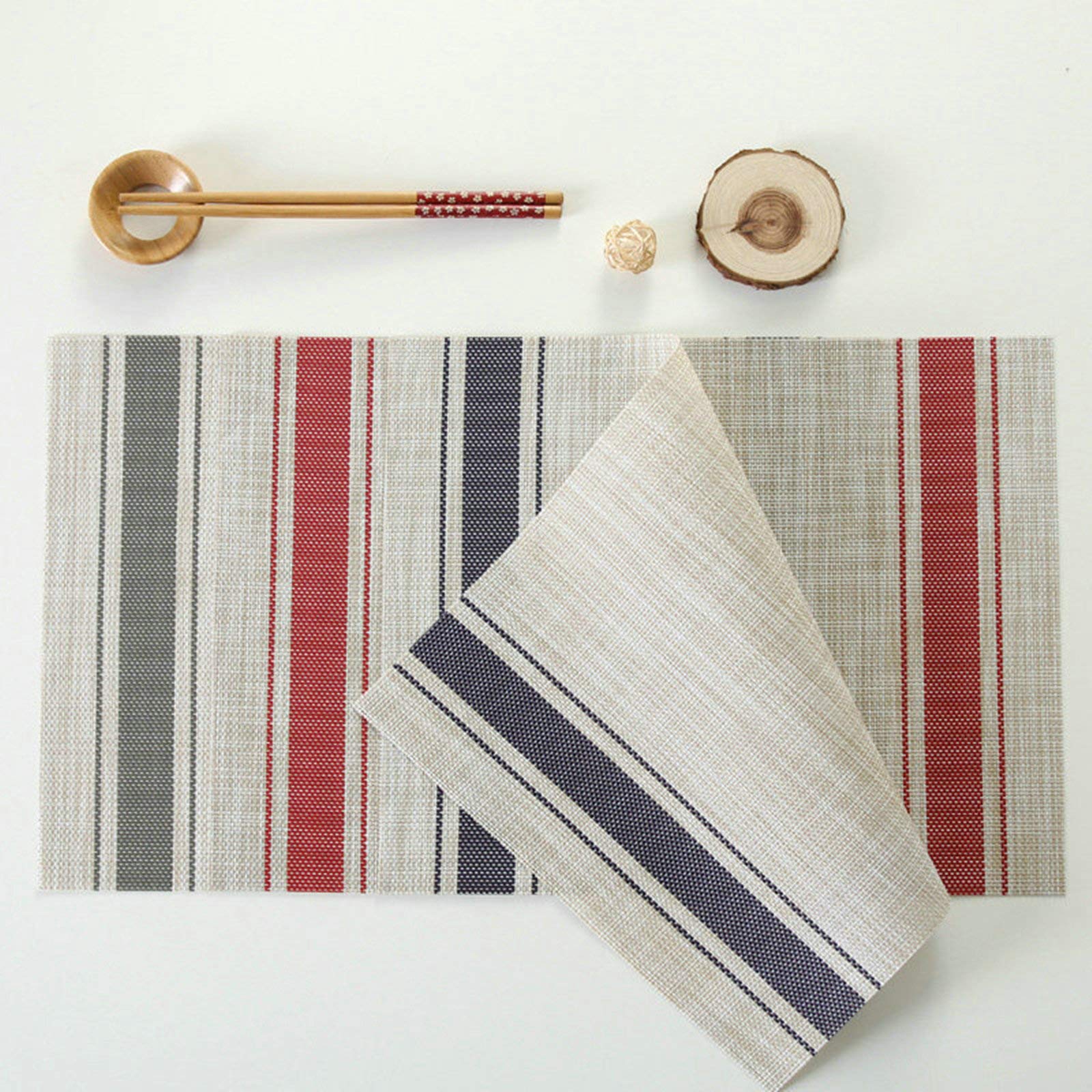 2 Pack Washable PVC Placemats with Blue Stripes Pattern - 18x12 Inch Waterproof Table Mats for Indoor & Outdoor Dining, Kitchen Decor, Picnics and Party Settings
