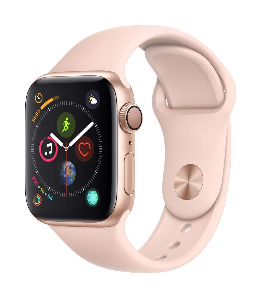 Refurbished Apple Watch Series 4 GPS 40mm - Gold Aluminum Case with Pink Sand Sport Band | Smart Fitness Tracker for Women, Heart Rate Monitor, Swim Proof for Active Lifestyle