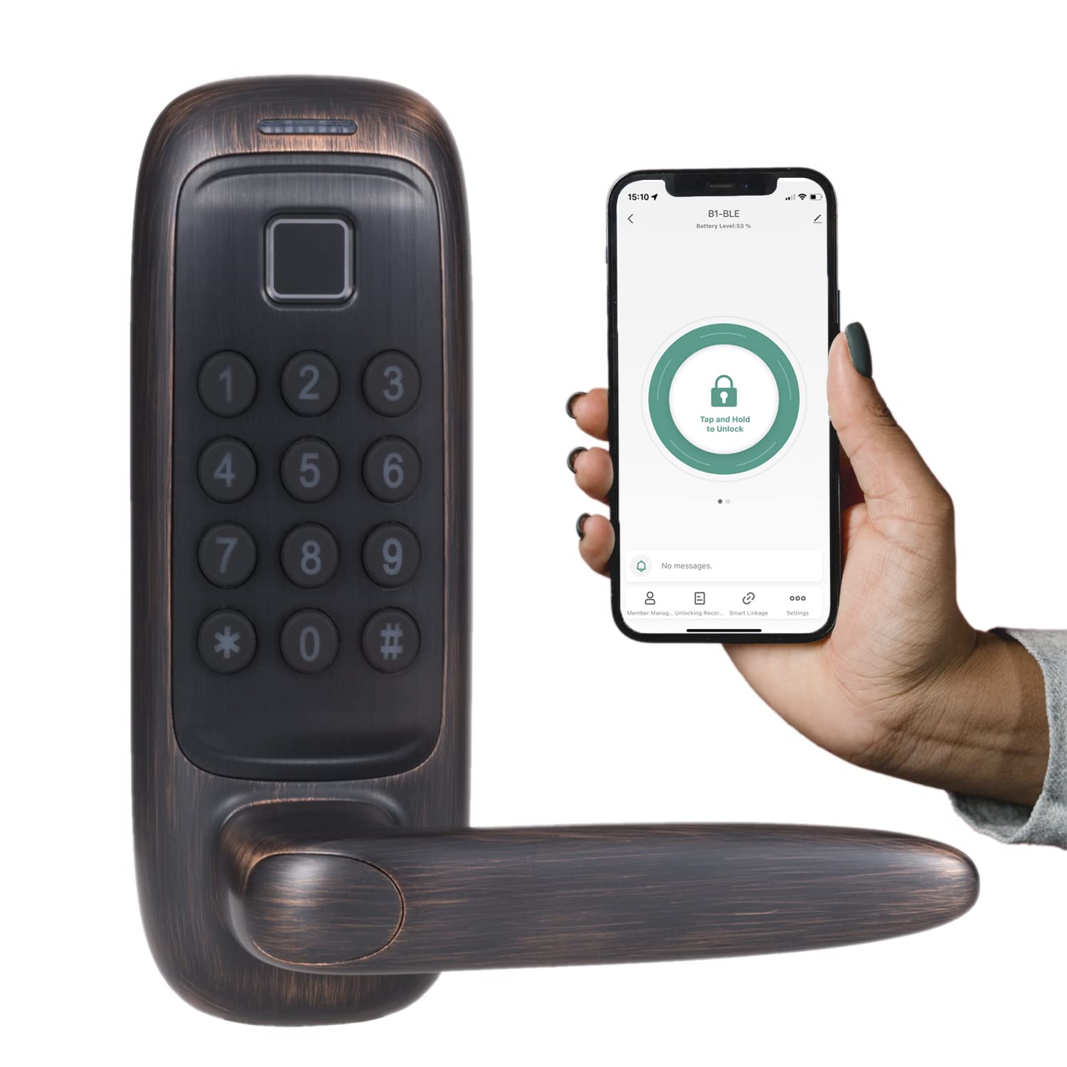 Smart Fingerprint Door Lock - Keyless Entry Digital Keypad with Bluetooth & Biometric Security - Touchscreen Handle for Home/Office (Bronze) | Ideal for Modern Homes, Apartments & Vacation Rentals